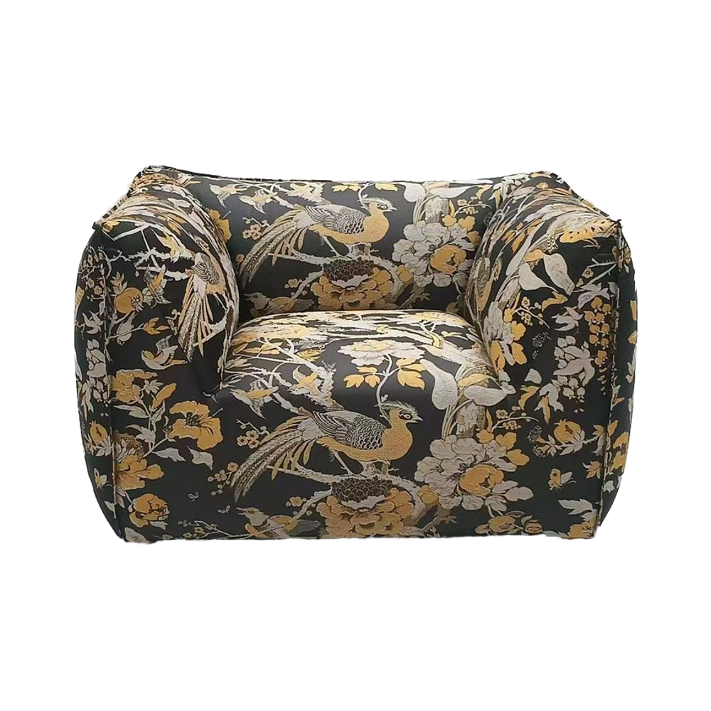 Living room foam-padded medium-patterned fabric sectional sofa with backrest and lounge chair