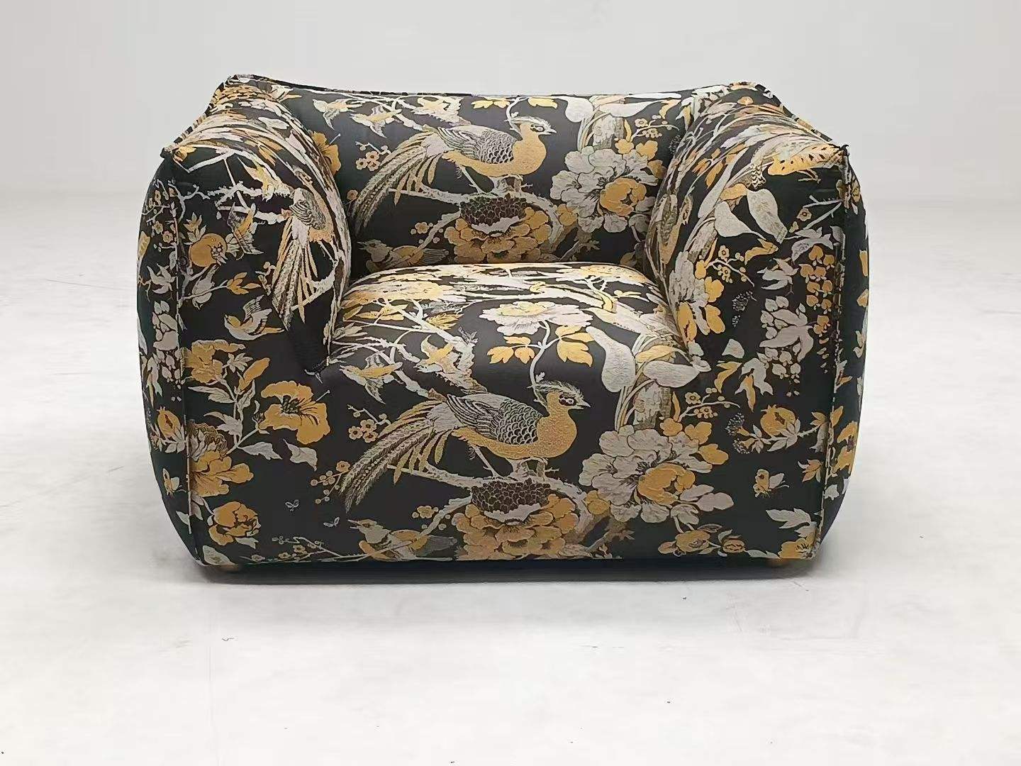 Living room foam-padded medium-patterned fabric sectional sofa with backrest and lounge chair