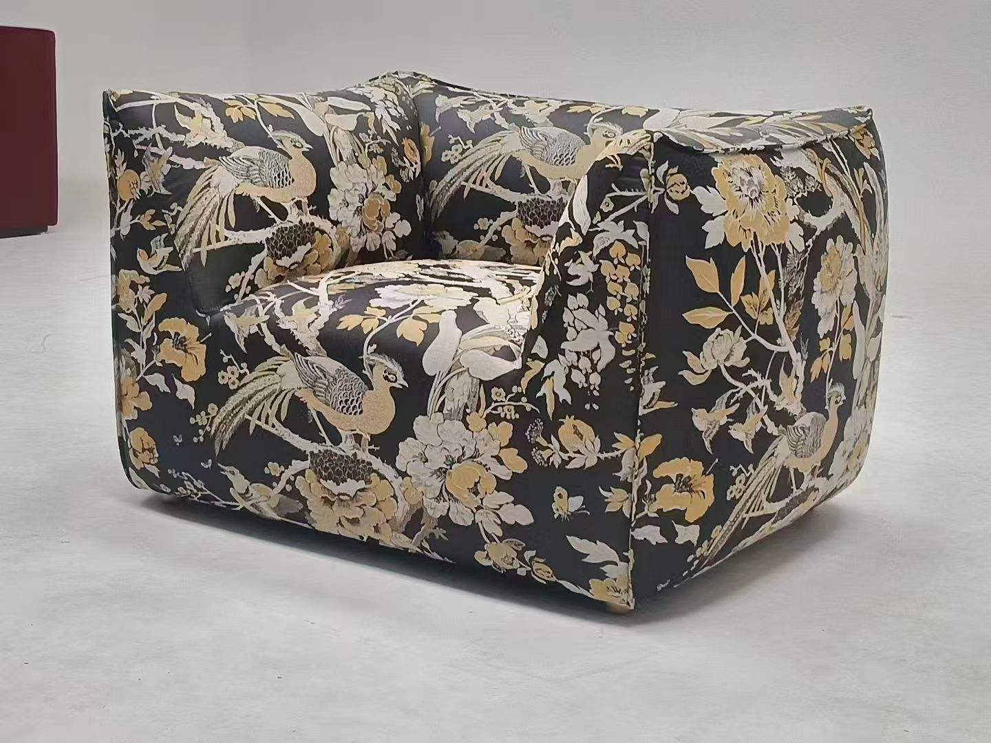 Living room foam-padded medium-patterned fabric sectional sofa with backrest and lounge chair