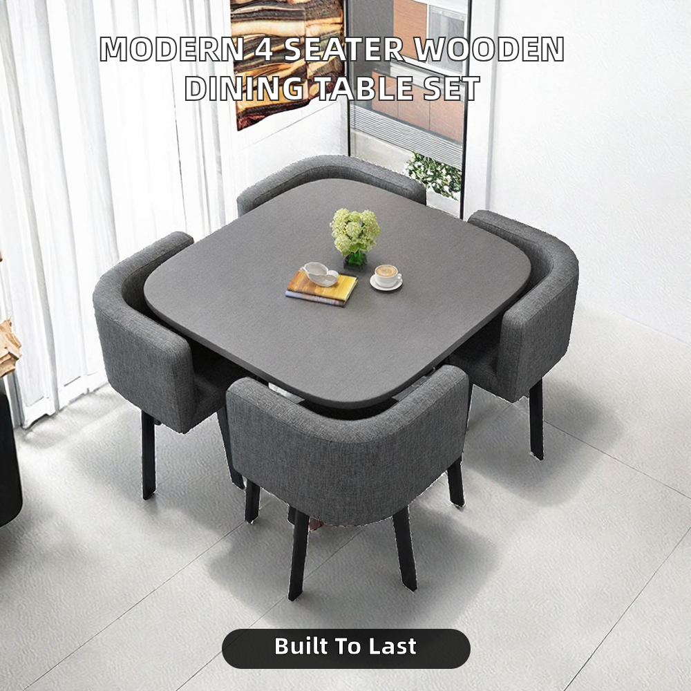 Modern Rectangular Wooden‑Top 4‑Seater Dining Table Set, for Home, Kitchen, Dining Room & Café, Luxury Dining Furniture