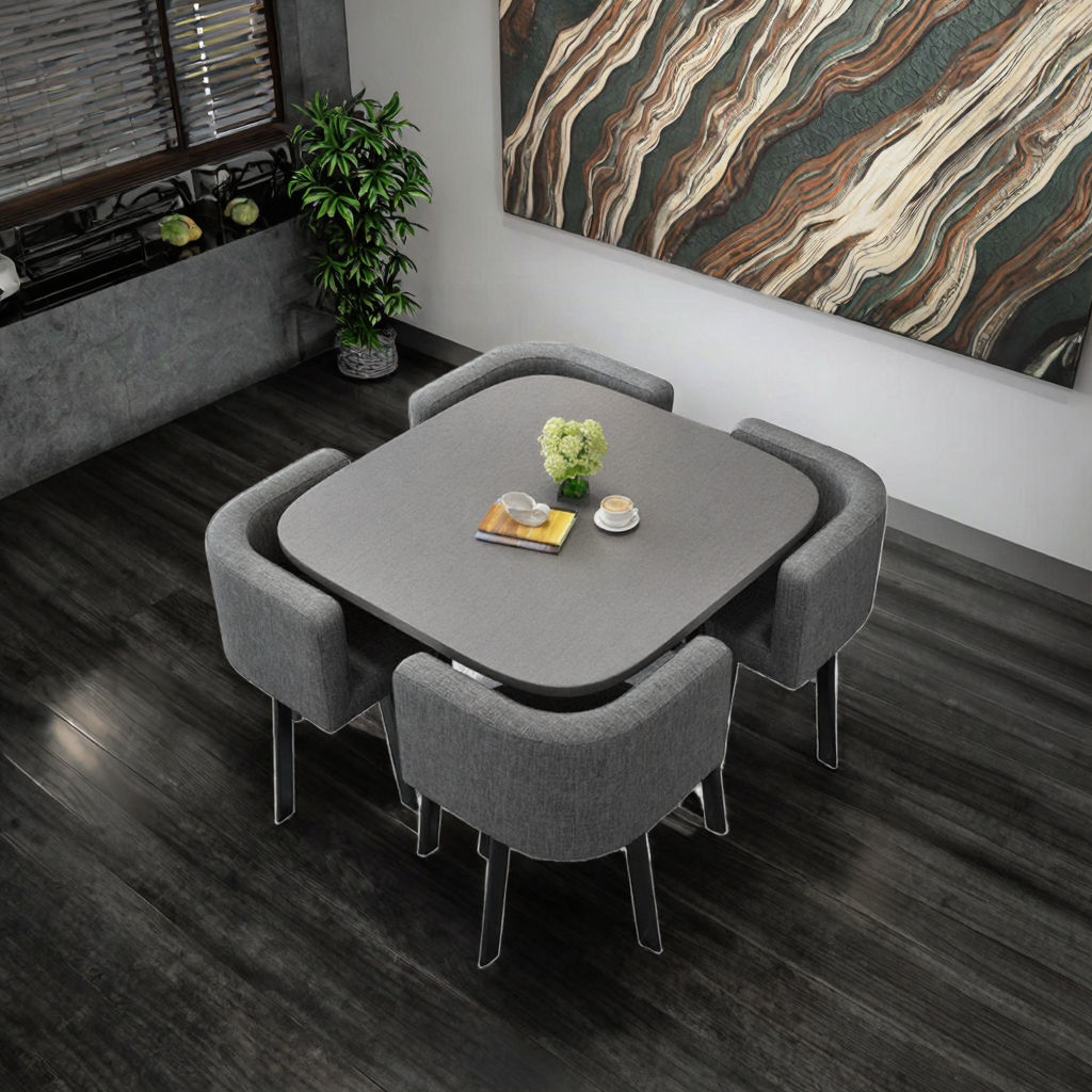 Modern Rectangular Wooden‑Top 4‑Seater Dining Table Set, for Home, Kitchen, Dining Room & Café, Luxury Dining Furniture