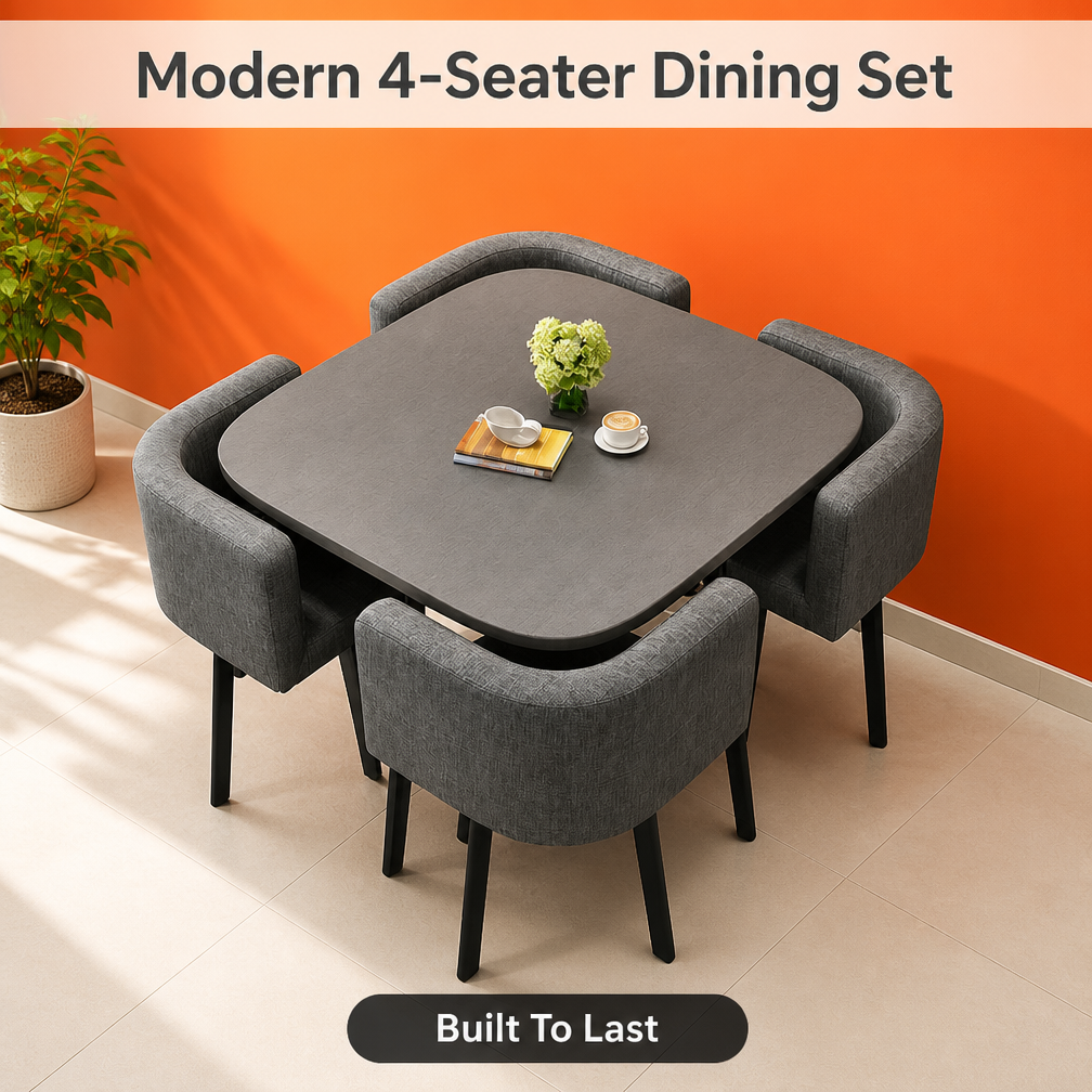 Modern Rectangular Wooden‑Top 4‑Seater Dining Table Set, for Home, Kitchen, Dining Room & Café, Luxury Dining Furniture