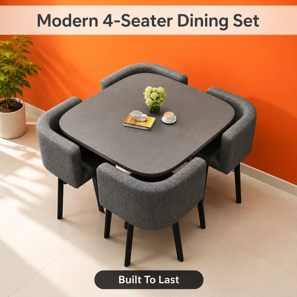 img-mt84rkaw-4eb81828 Modern Rectangular Wooden‑Top 4‑Seater Dining Table Set, for Home, Kitchen, Dining Room & Café, Luxury Dining Furniture