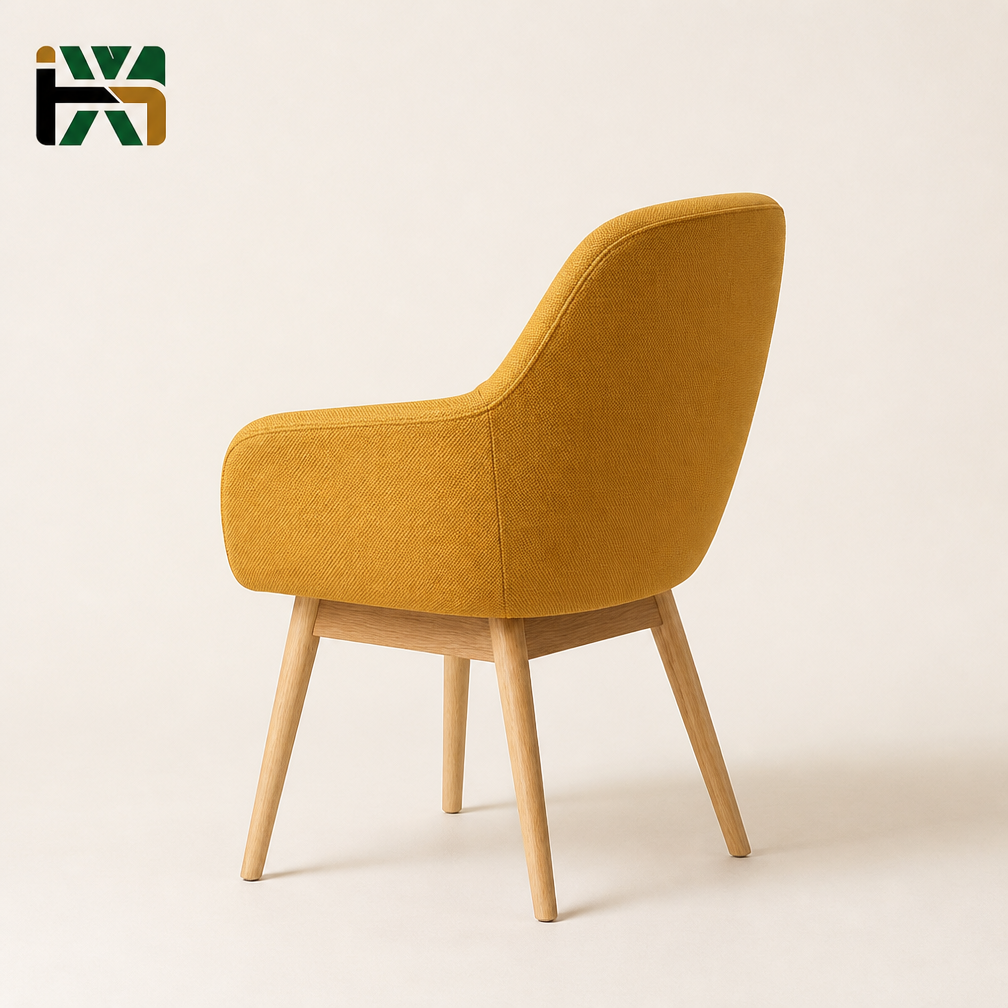 Mustard Yellow Mid-Century Lounge Chair — Woven Fabric Accent Chair with Wood Legs