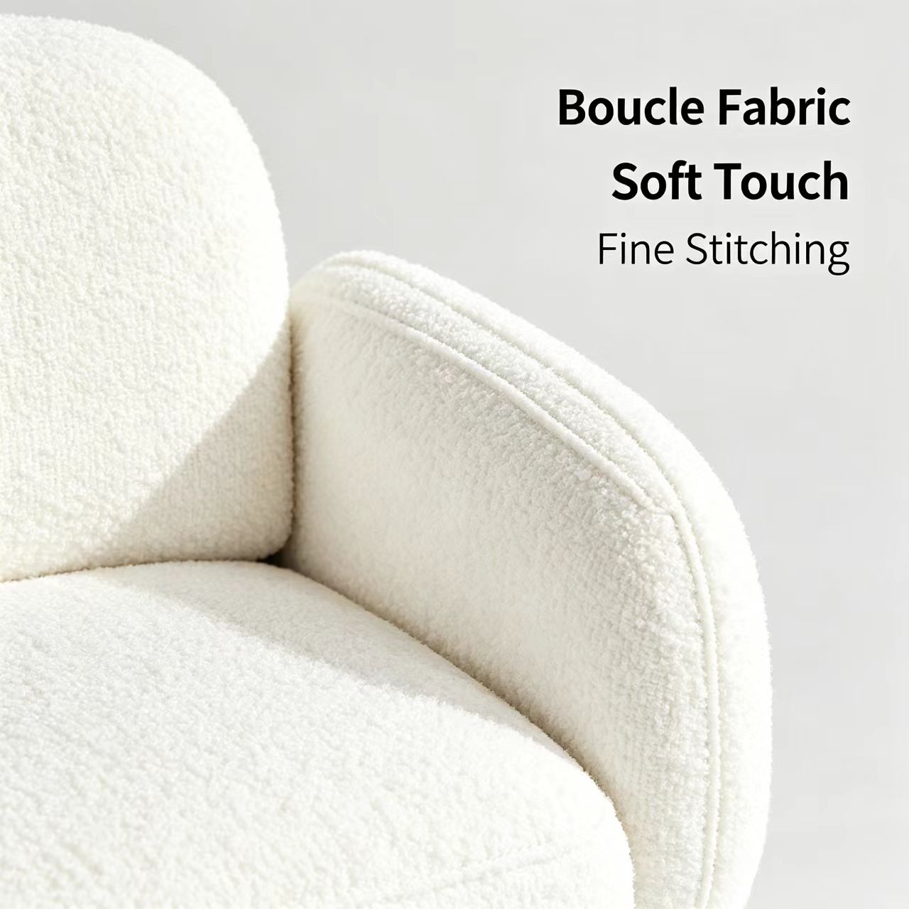 Cream Teddy Fleece Armchair – Japandi Wabi-Sabi Single Lounge Chair with Wooden Legs for Living Room, Bedroom & Reading Corner