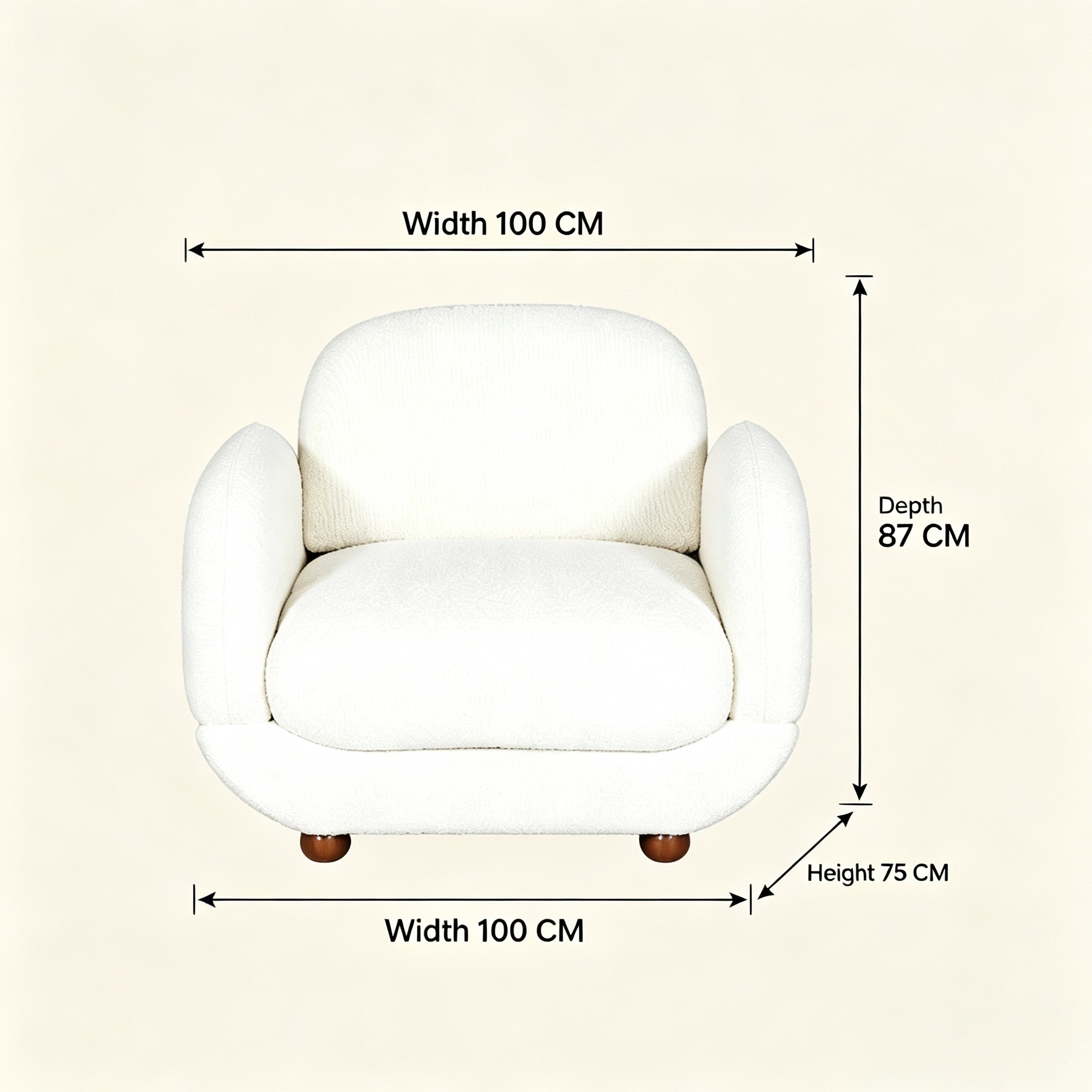 Cream Teddy Fleece Armchair – Japandi Wabi-Sabi Single Lounge Chair with Wooden Legs for Living Room, Bedroom & Reading Corner