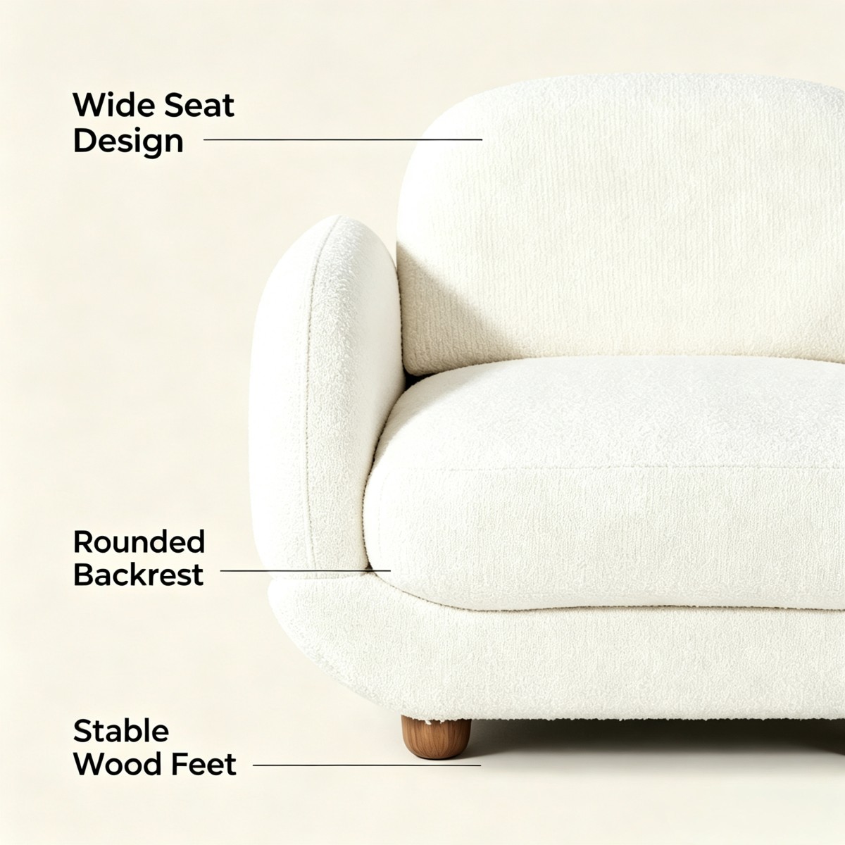 webwxgetmsgimg Cream Teddy Fleece Armchair – Japandi Wabi-Sabi Single Lounge Chair with Wooden Legs for Living Room, Bedroom & Reading Corner