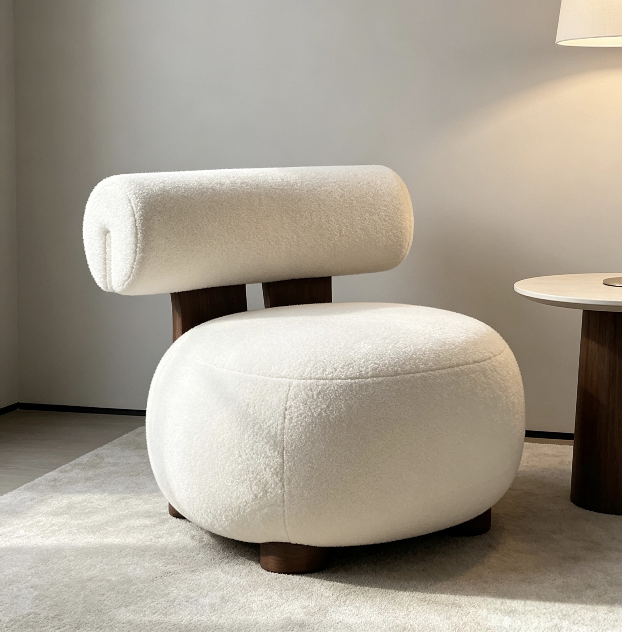 White Teddy Accent Chair – Plush Faux Fur Armchair with Solid Wood Legs for Living Room, Bedroom, Nursery