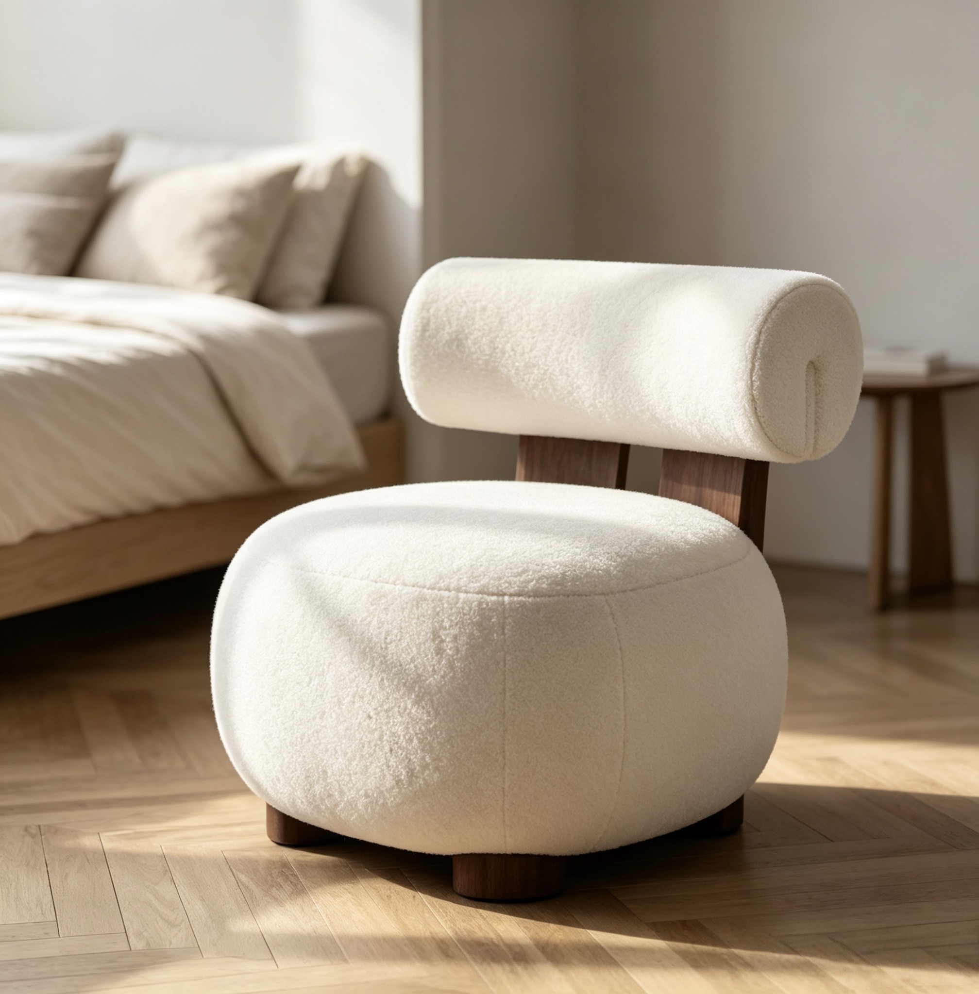 White Teddy Accent Chair – Plush Faux Fur Armchair with Solid Wood Legs for Living Room, Bedroom, Nursery