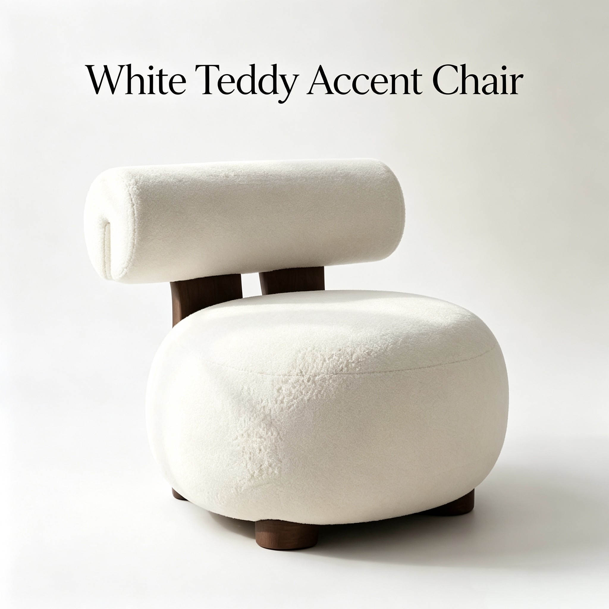 White Teddy Accent Chair – Plush Faux Fur Armchair with Solid Wood Legs for Living Room, Bedroom, Nursery