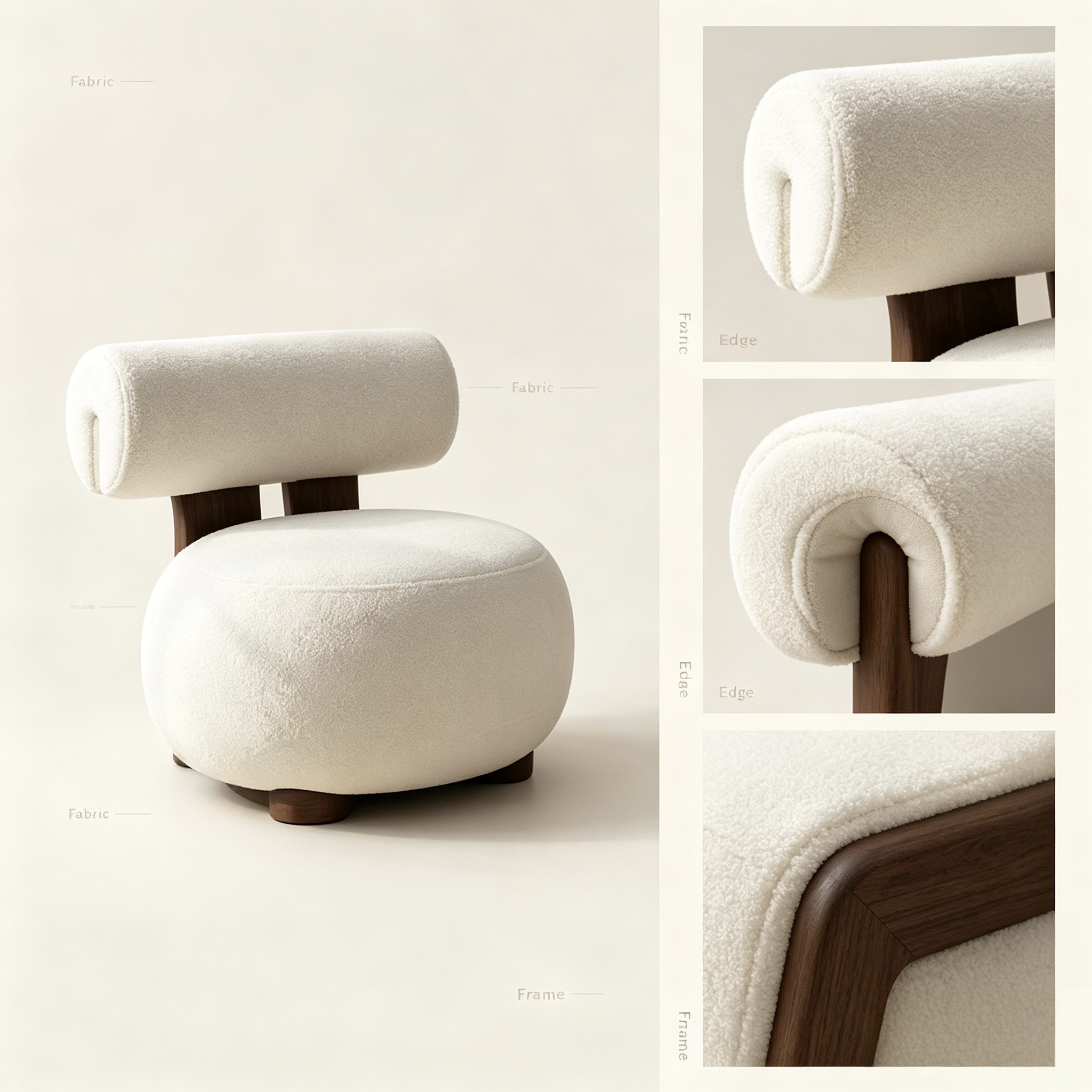 White Teddy Accent Chair – Plush Faux Fur Armchair with Solid Wood Legs for Living Room, Bedroom, Nursery
