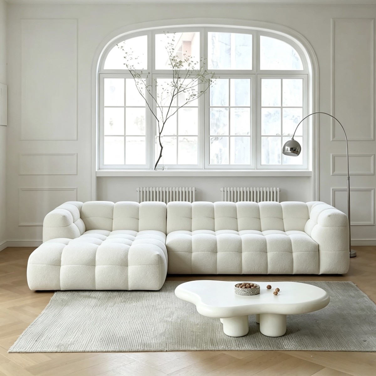 Modern L-Shaped Sofa Set with High-Elastic Sponge Filling for Living Room