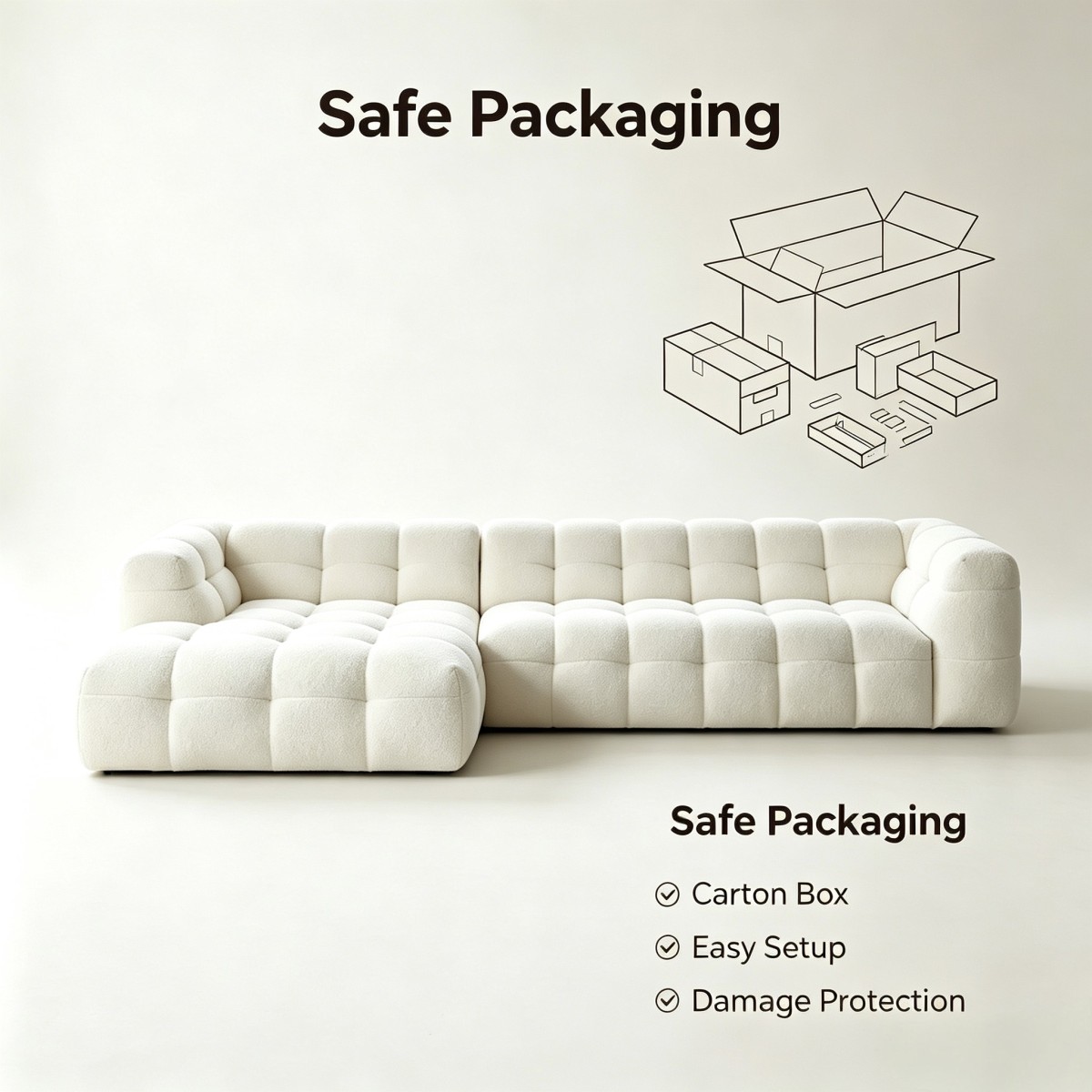 Modern L-Shaped Sofa Set with High-Elastic Sponge Filling for Living Room