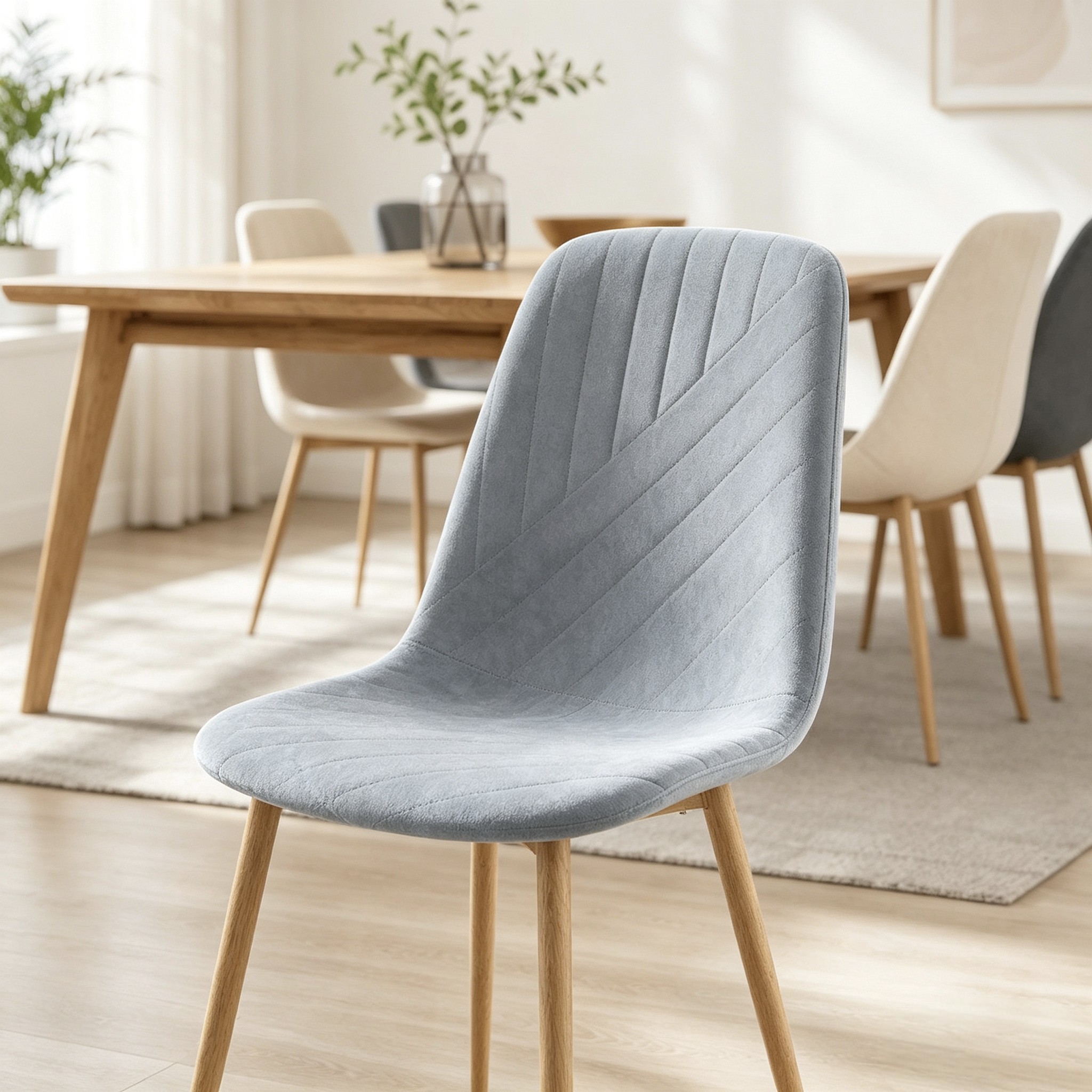 Upholstered Dining Chair, Wood‑look Metal Legs, Soft Fabric Side Chair for Kitchen Living Room