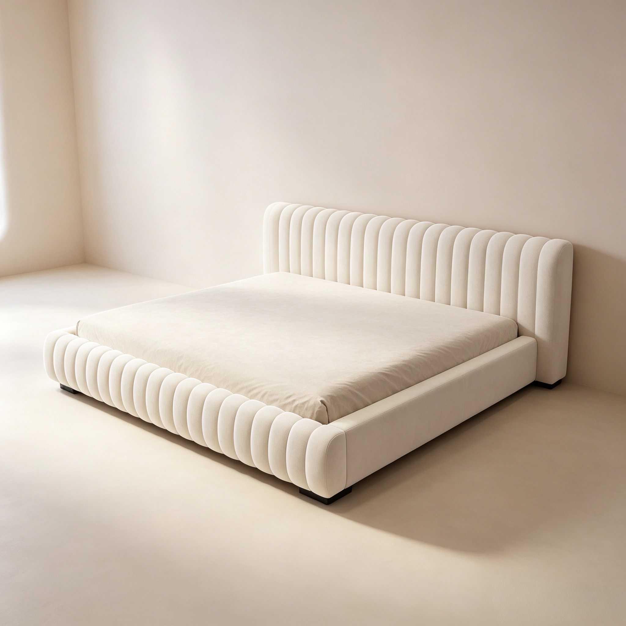 Italian Style Modern Upholstered Double Bed with Powder Puff Fabric for Master Bedroom Wedding Bed