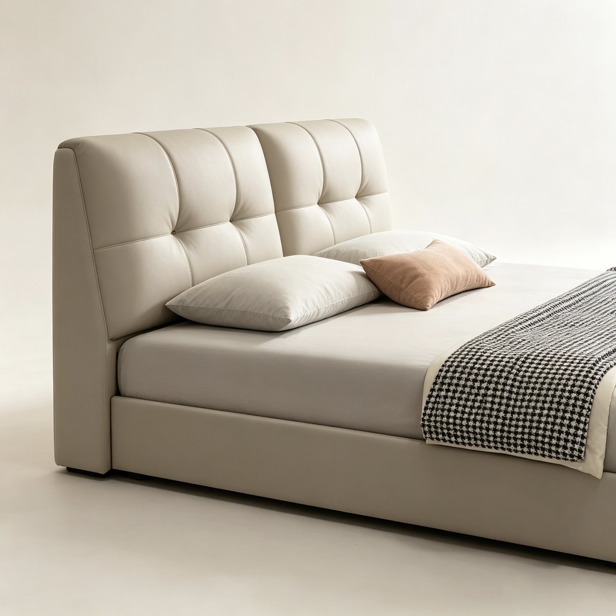 Luxury Modern Full Size Leather Bed with Wood Frame & Adjustable Padded Headboard Storage for Hotel Bedroom Furniture Set