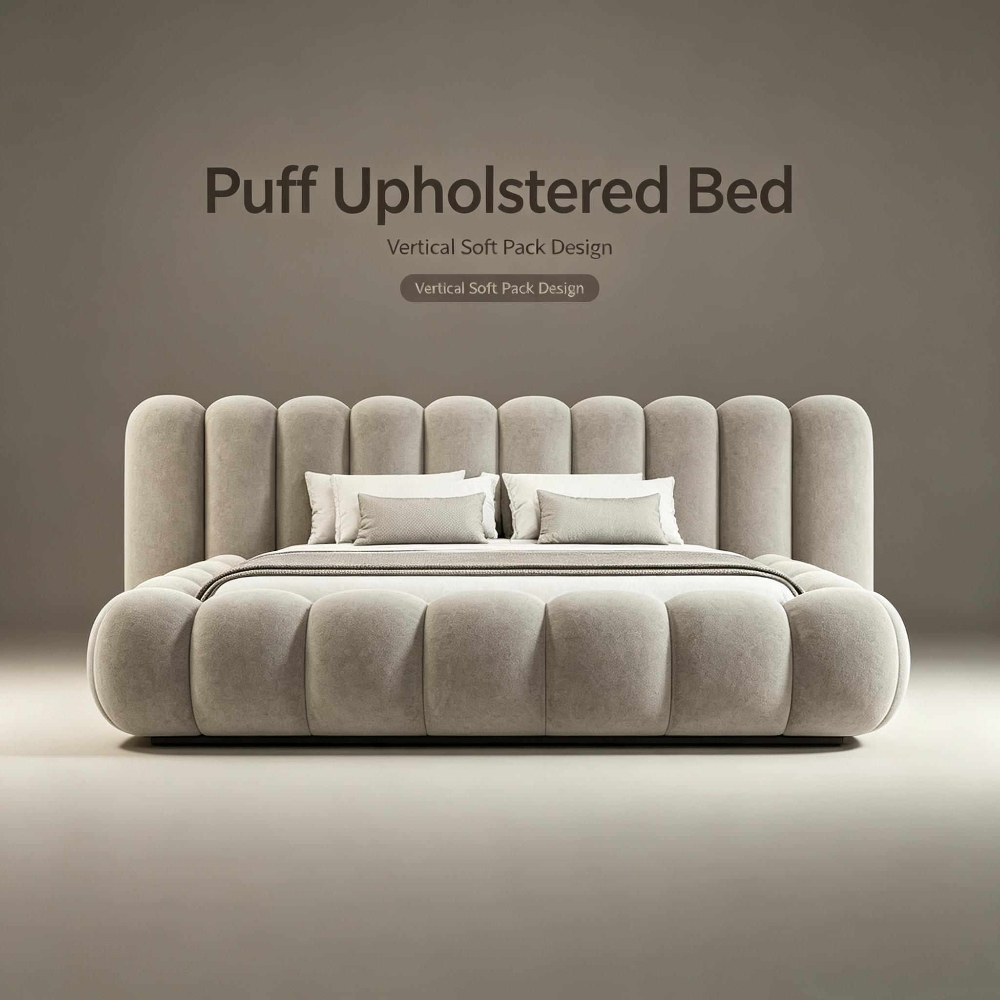 Luna Modern Minimalist Upholstered Double Bed with Piano Key Design Cream Blend Fabric for Master Bedroom