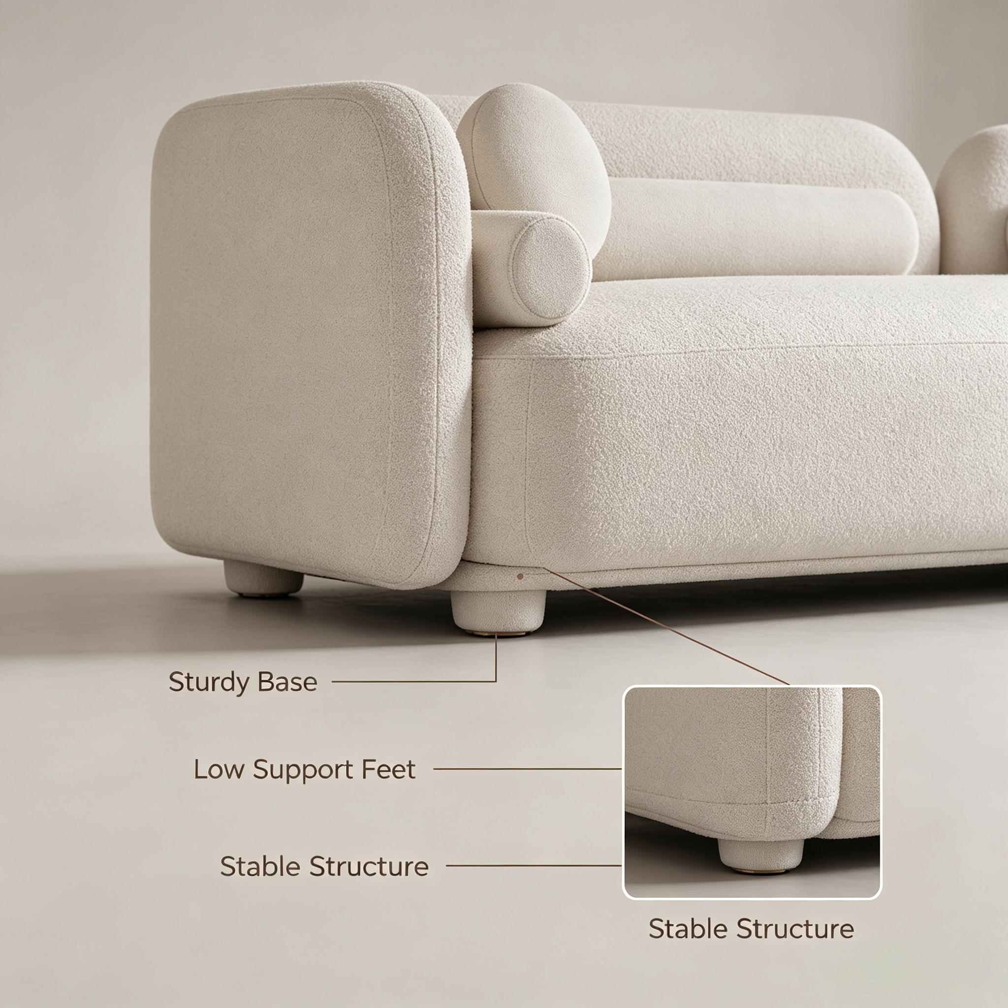 Modern 3-Seater Lambswool Fabric Sofa | Wabi-Sabi Style with Soft Cushions for Villa Hotel & Commercial Use