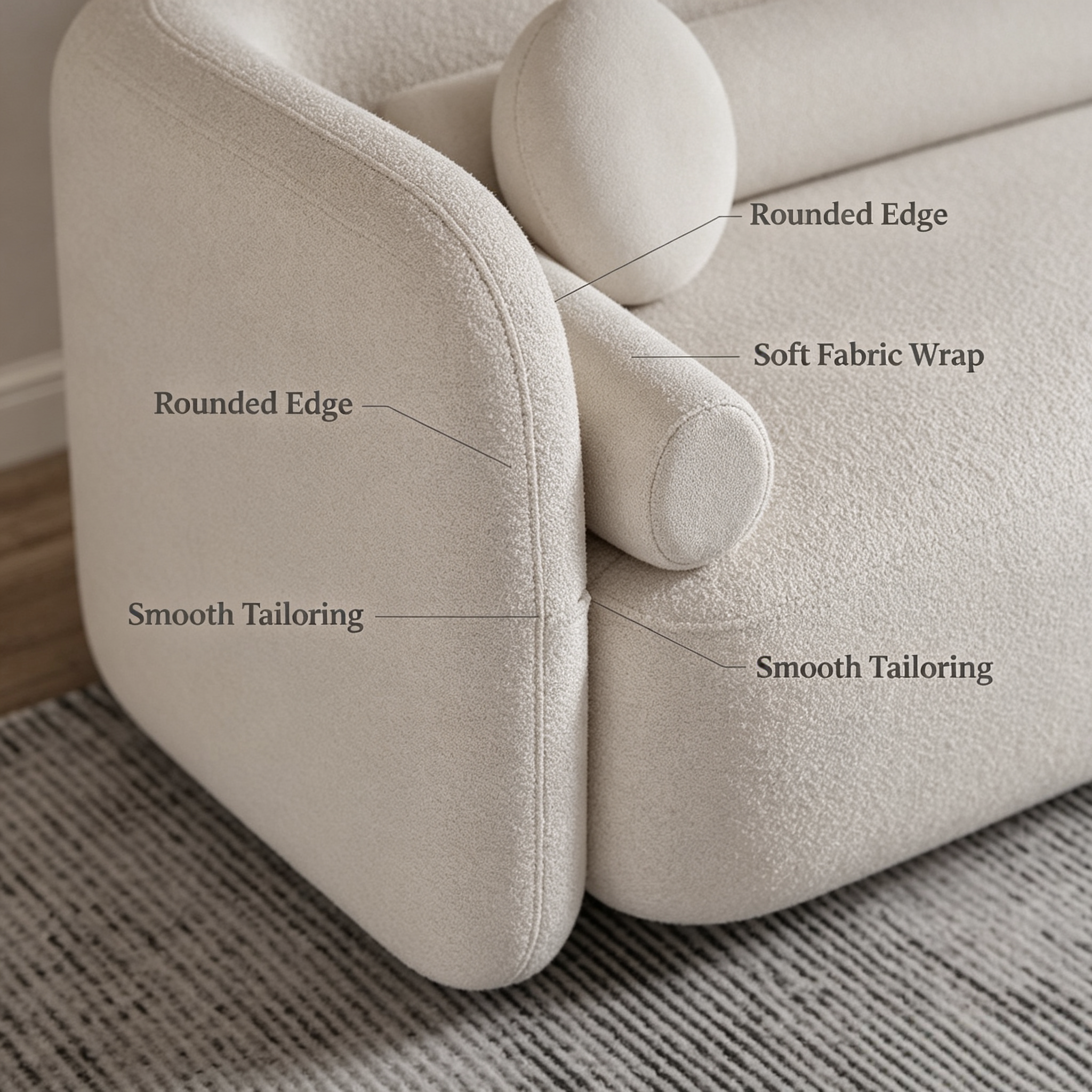 Modern 3-Seater Lambswool Fabric Sofa | Wabi-Sabi Style with Soft Cushions for Villa Hotel & Commercial Use