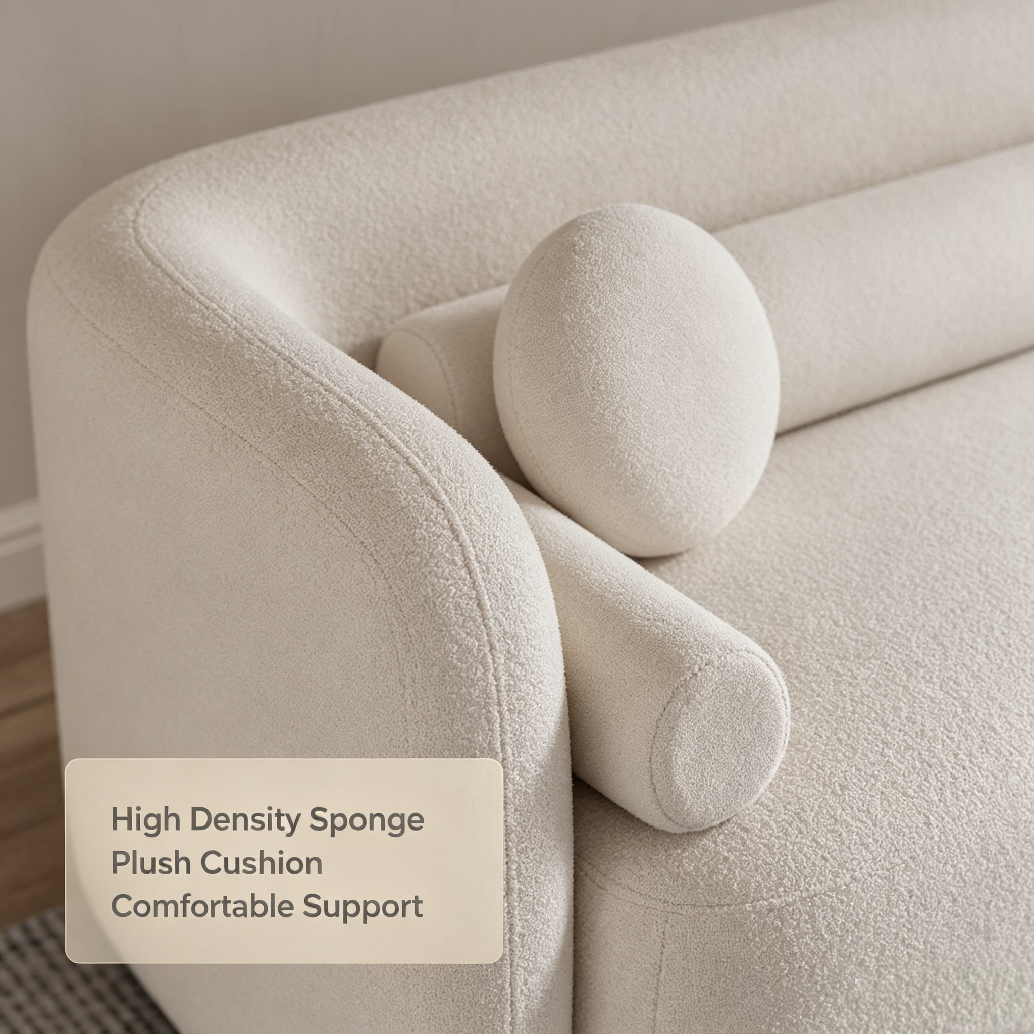 Modern 3-Seater Lambswool Fabric Sofa | Wabi-Sabi Style with Soft Cushions for Villa Hotel & Commercial Use