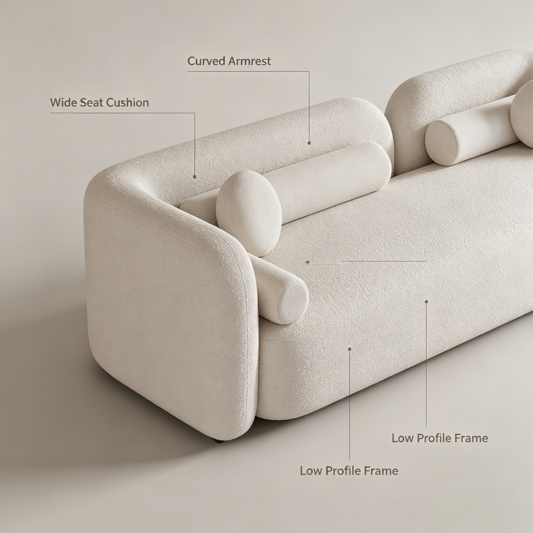Modern 3-Seater Lambswool Fabric Sofa | Wabi-Sabi Style with Soft Cushions for Villa Hotel & Commercial Use