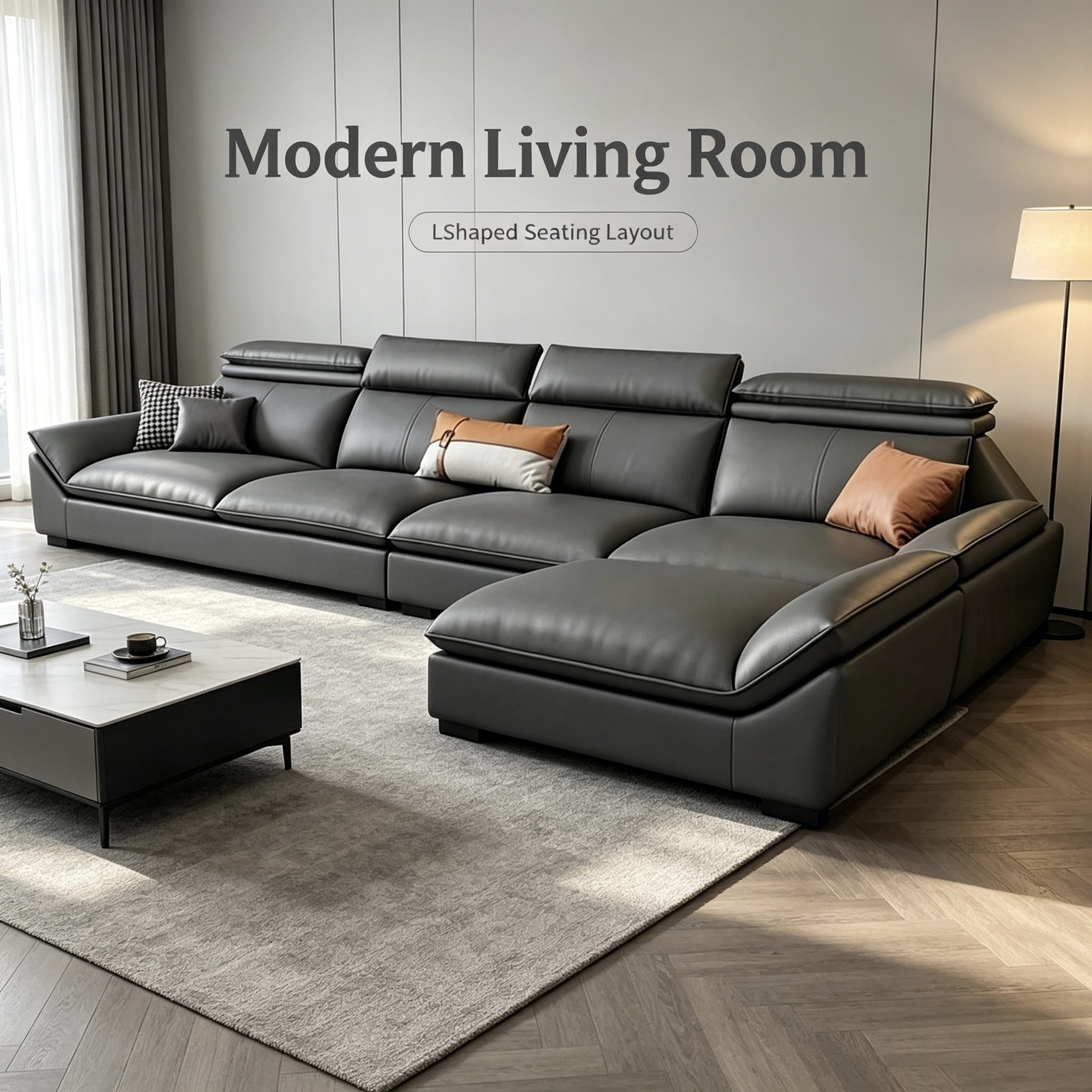 Italian Minimalist Genuine Leather Straight Sofa Set with Latex & Sponge Fill for Living Room Apartment New Style