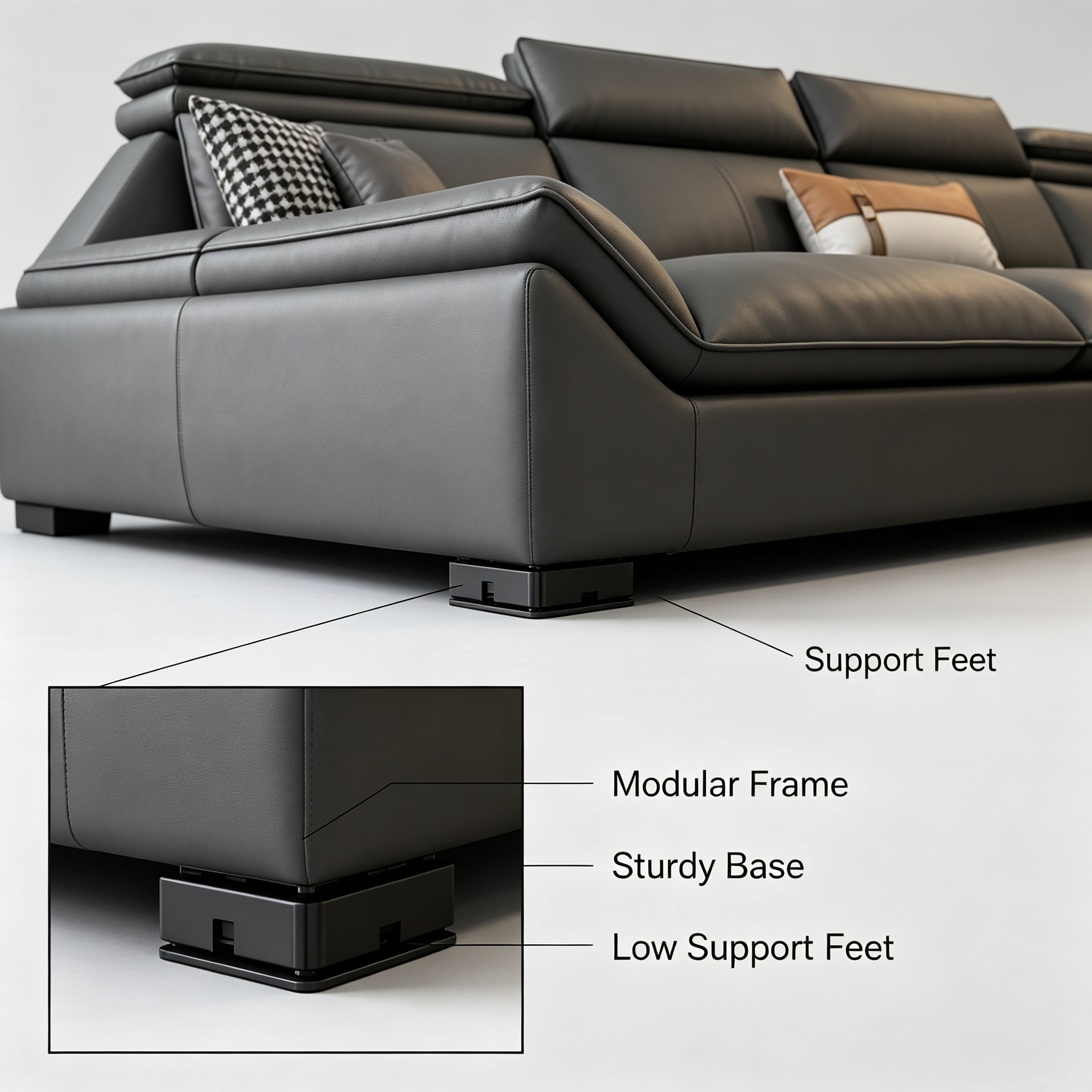 Italian Minimalist Genuine Leather Straight Sofa Set with Latex & Sponge Fill for Living Room Apartment New Style