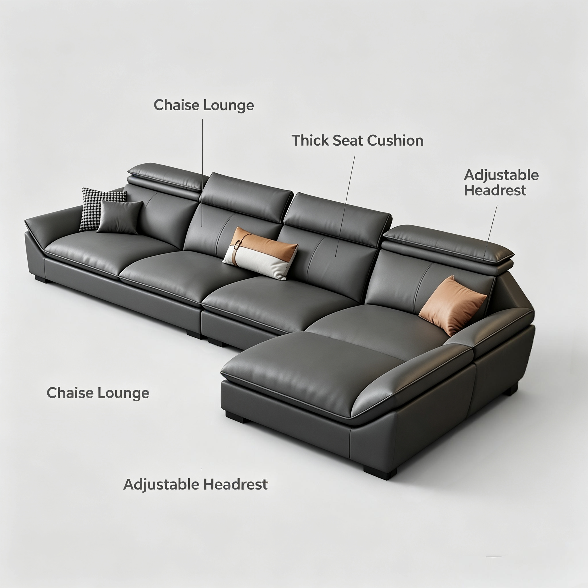 Italian Minimalist Genuine Leather Straight Sofa Set with Latex & Sponge Fill for Living Room Apartment New Style