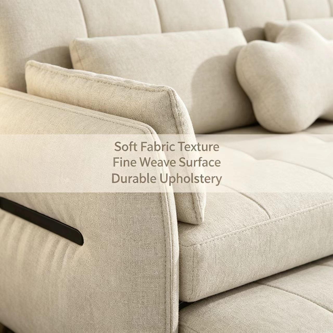 Modern Solid Wood Fabric Convertible Sofa Bed with Multi-Functional Folding Mechanism for Living Room