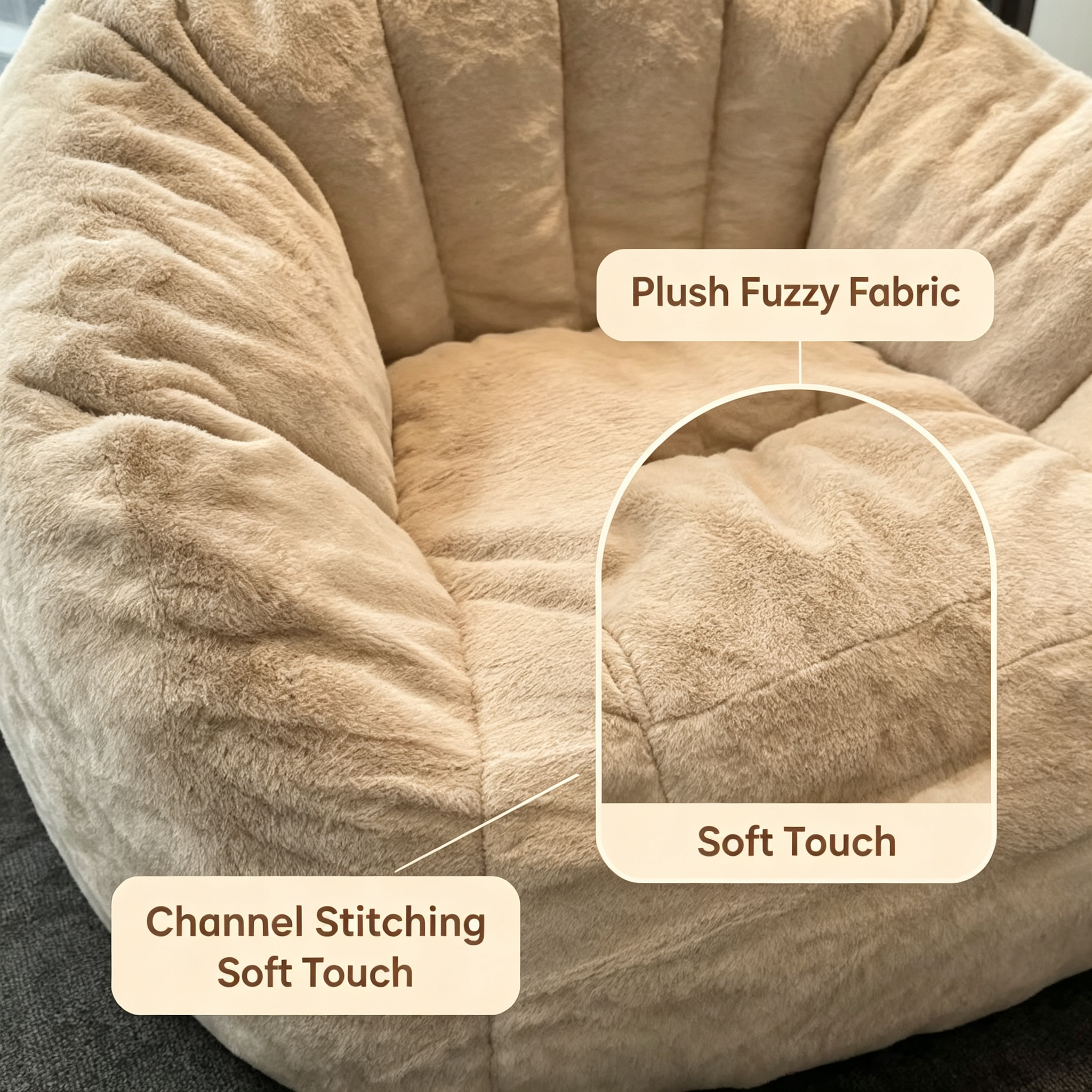 Modern Eco-Friendly Fabric Bean Bag Chair Convertible Sofa Bed with Removable Cover Sponge Filling for Living Room Bedroom