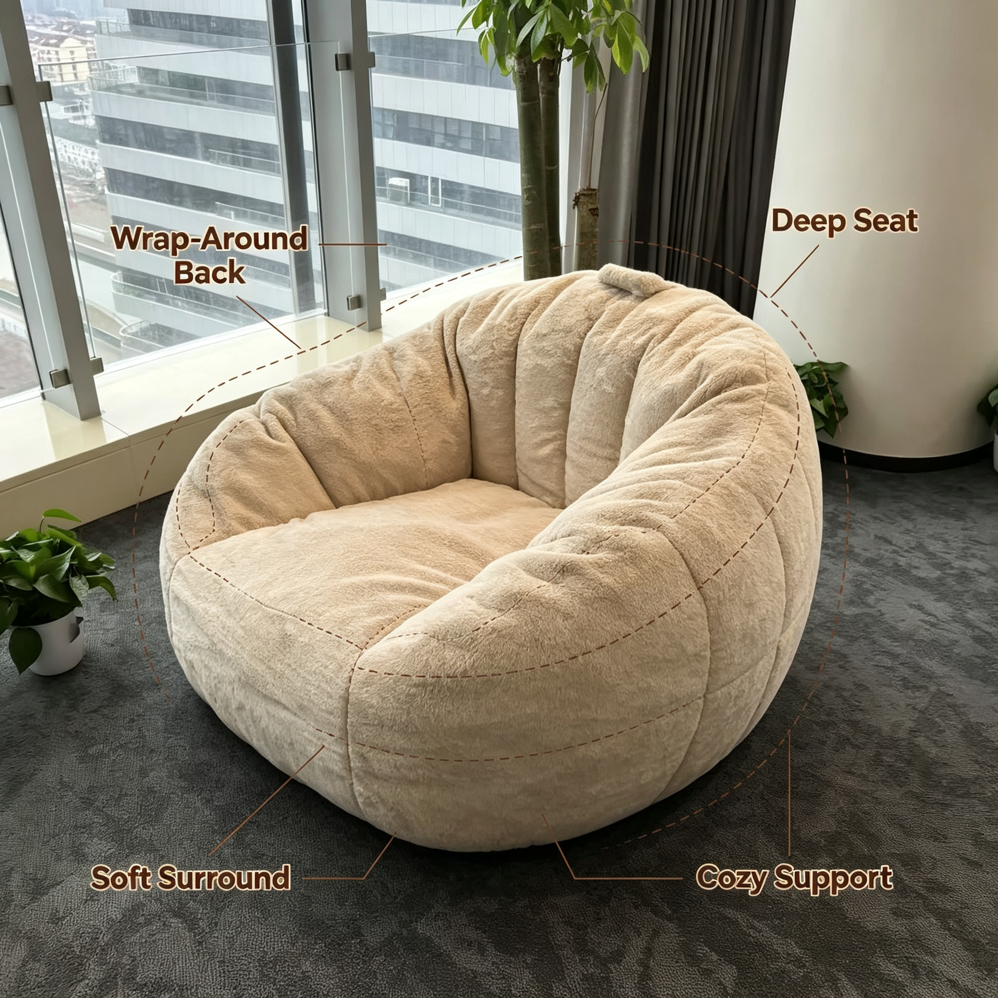 Modern Eco-Friendly Fabric Bean Bag Chair Convertible Sofa Bed with Removable Cover Sponge Filling for Living Room Bedroom