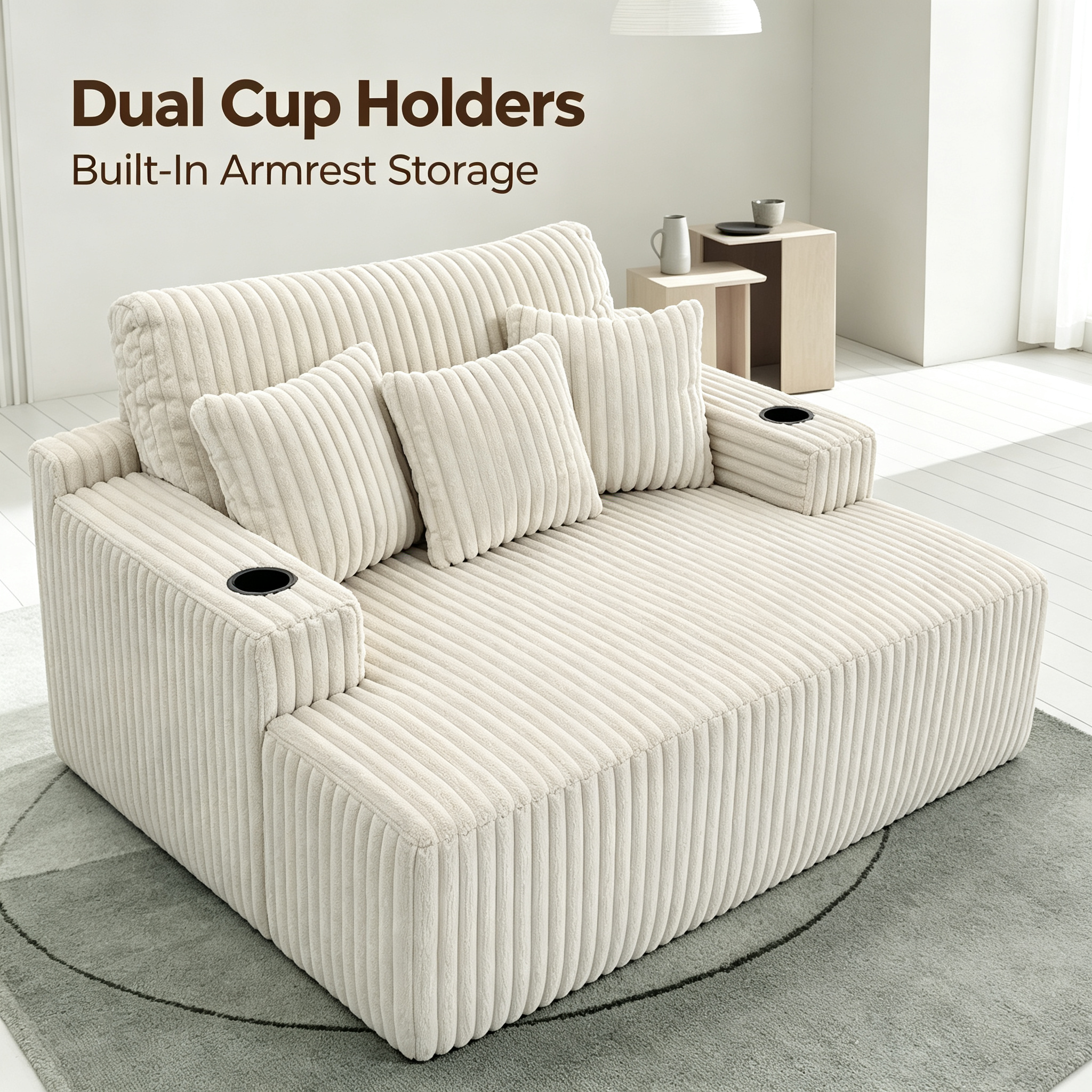 Modern Eco-Friendly Fabric Bean Bag Sofa Bed | Convertible Single Lounger with Cup Holders & Removable Cover for Living Room Bedroom
