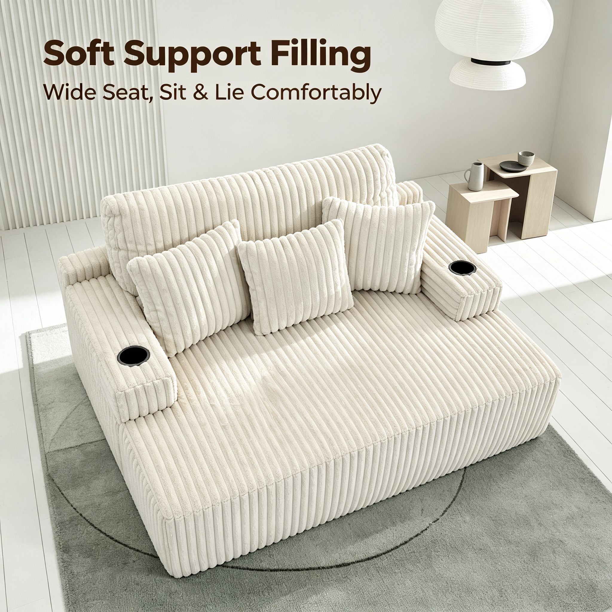 Modern Eco-Friendly Fabric Bean Bag Sofa Bed | Convertible Single Lounger with Cup Holders & Removable Cover for Living Room Bedroom