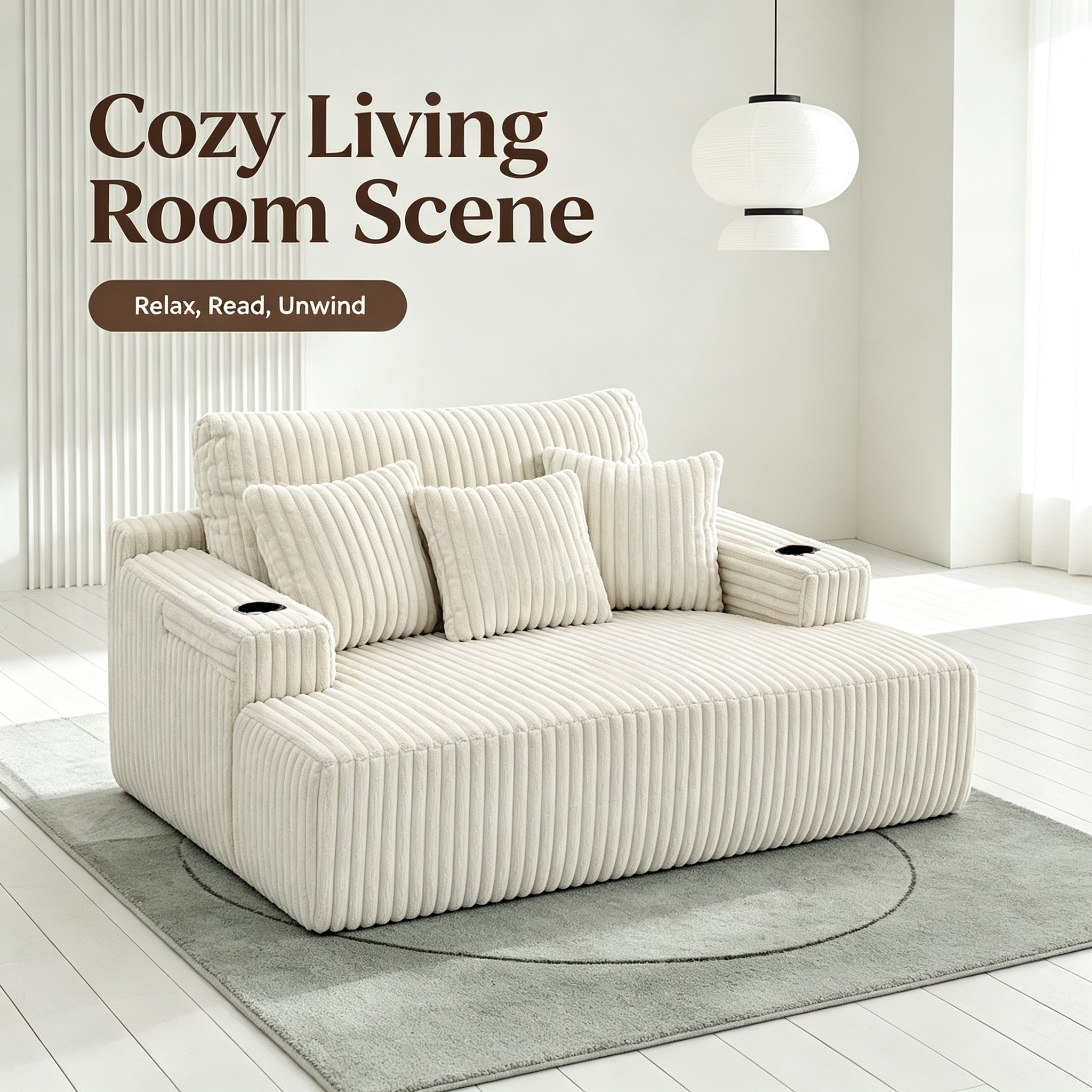 Modern Eco-Friendly Fabric Bean Bag Sofa Bed | Convertible Single Lounger with Cup Holders & Removable Cover for Living Room Bedroom
