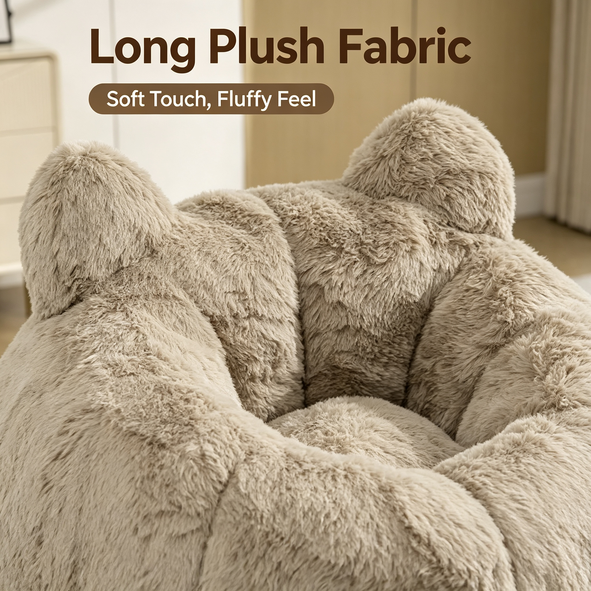 Cat Ear Bean Bag Chair, Detachable Tail, Faux Fur Fabric, Custom Size Available, Cozy Indoor Lounger for Living Room & Bedroom