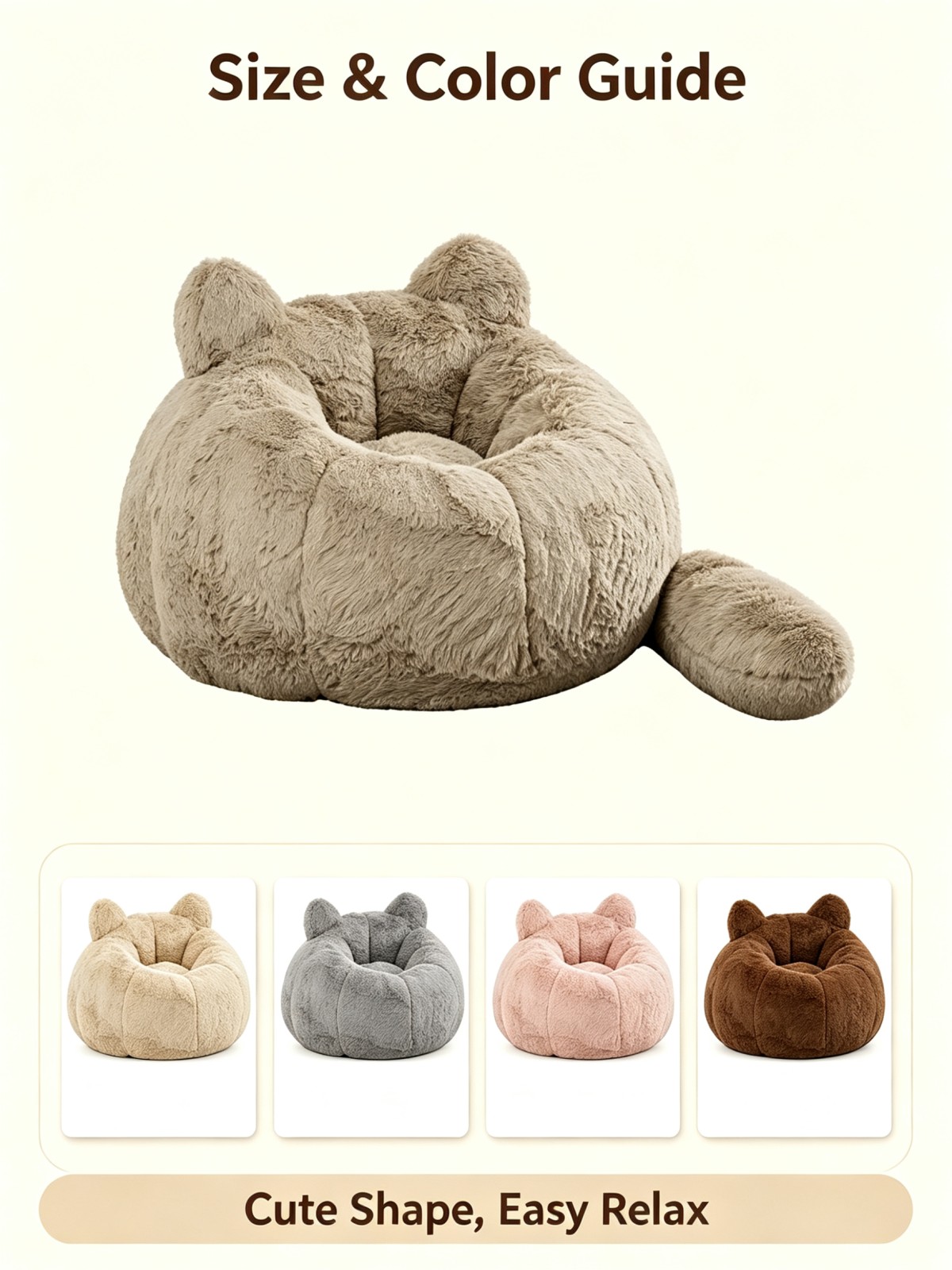 微信图片_20260915164507_184_4 Cat Ear Bean Bag Chair, Detachable Tail, Faux Fur Fabric, Custom Size Available, Cozy Indoor Lounger for Living Room & Bedroom