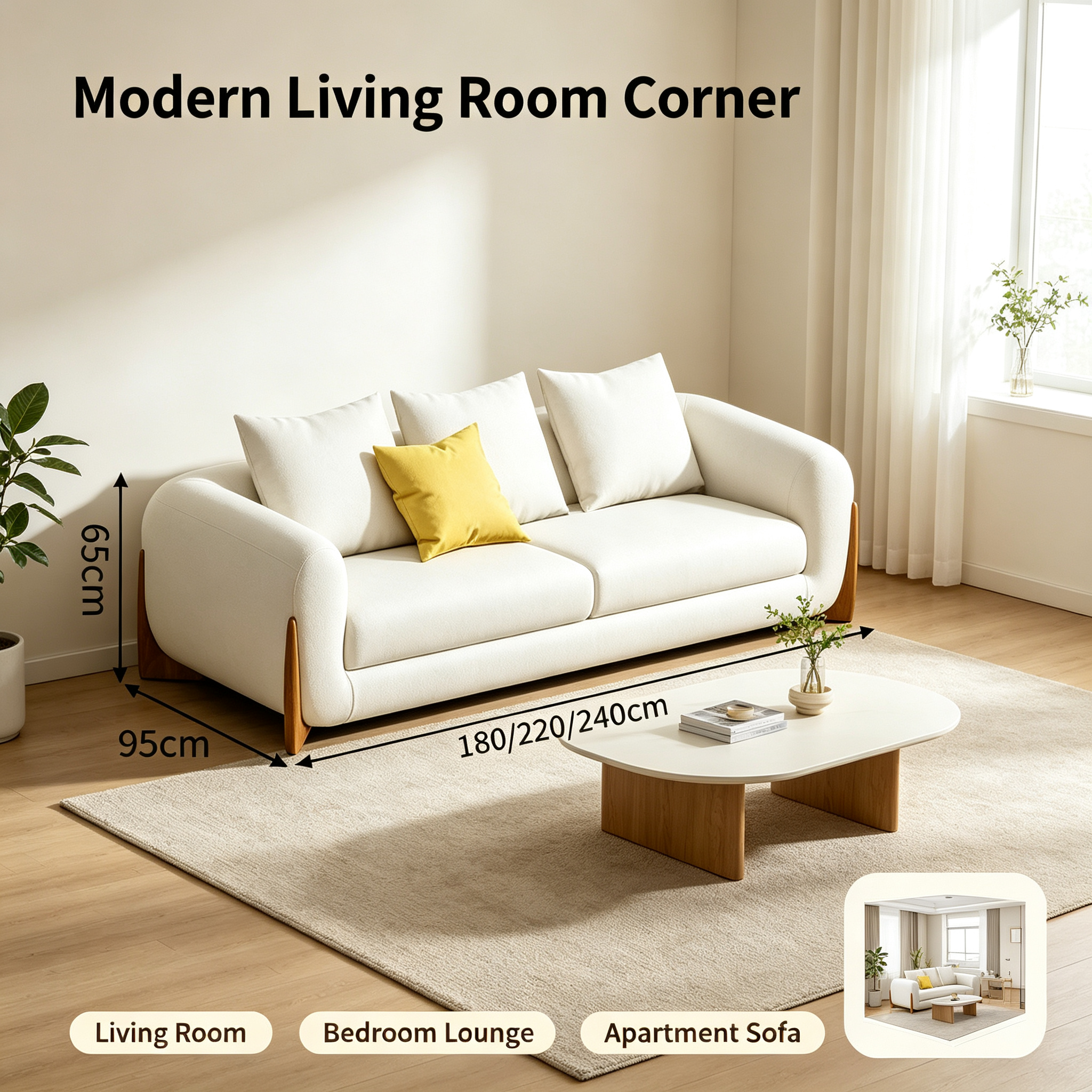Nordic Modern Modular Fabric Sofa Set with Fleece Upholstery for Apartment Living Room