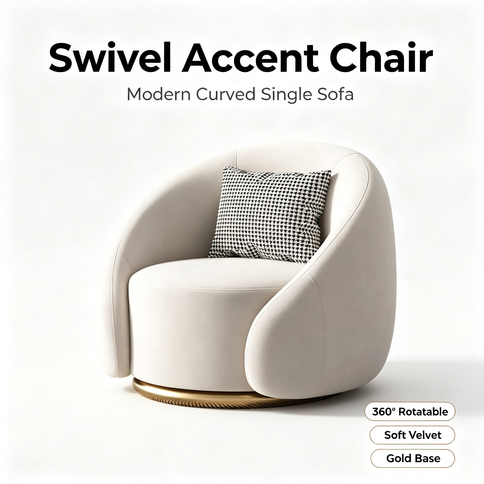 Single Swivel Sofa Chair | Accessible Luxury Leisure Living Room Furniture in Velvet or Lambswool