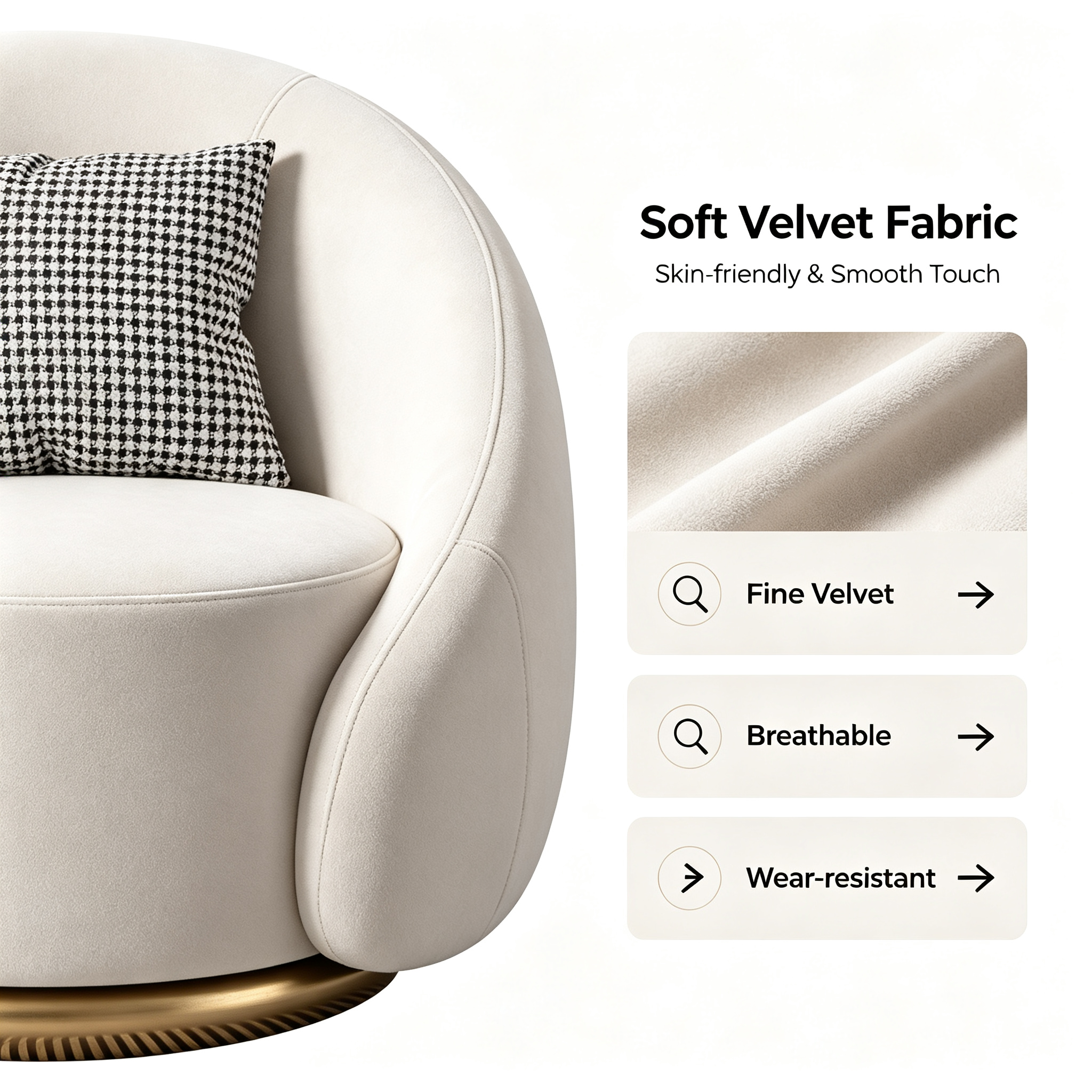 Single Swivel Sofa Chair | Accessible Luxury Leisure Living Room Furniture in Velvet or Lambswool