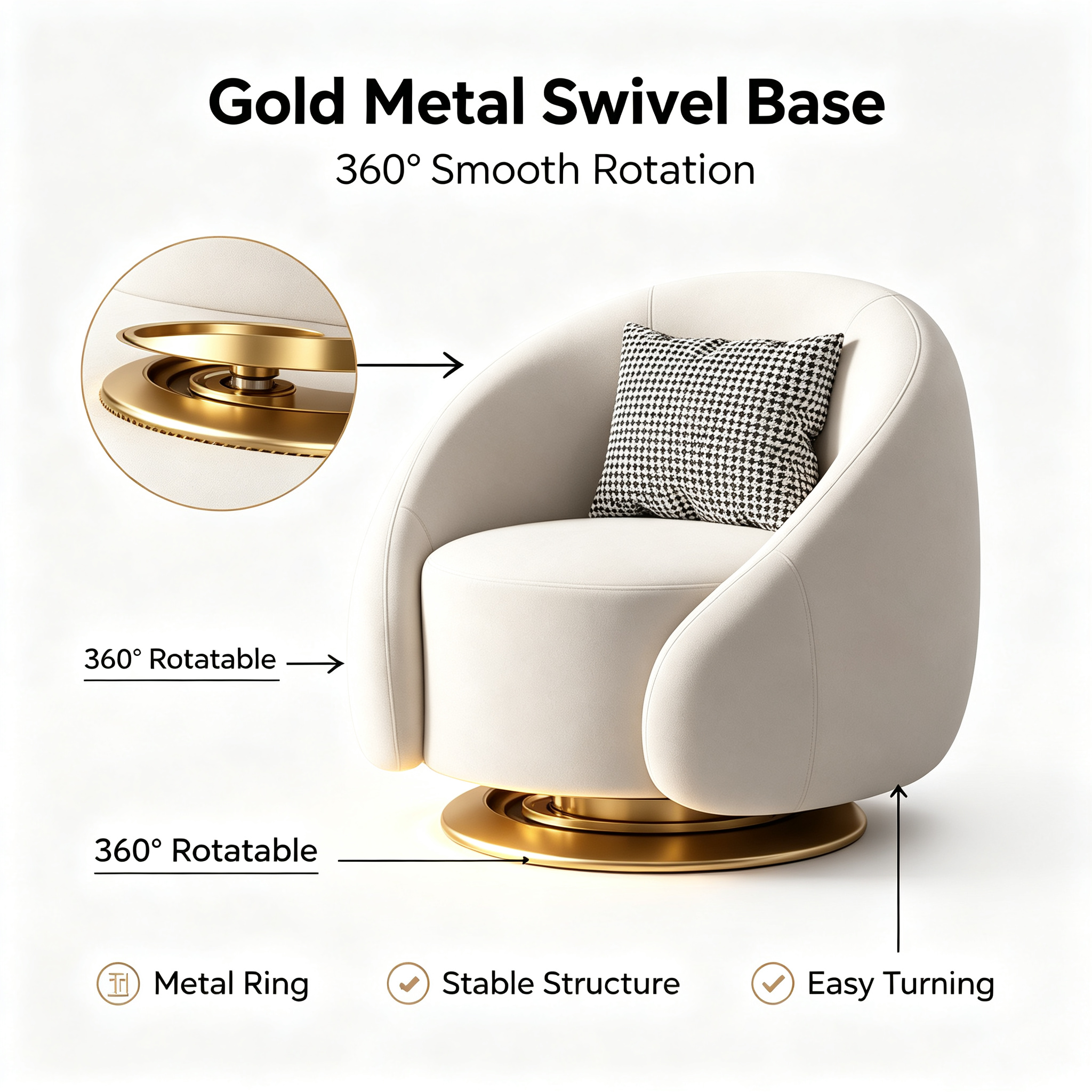 Single Swivel Sofa Chair | Accessible Luxury Leisure Living Room Furniture in Velvet or Lambswool