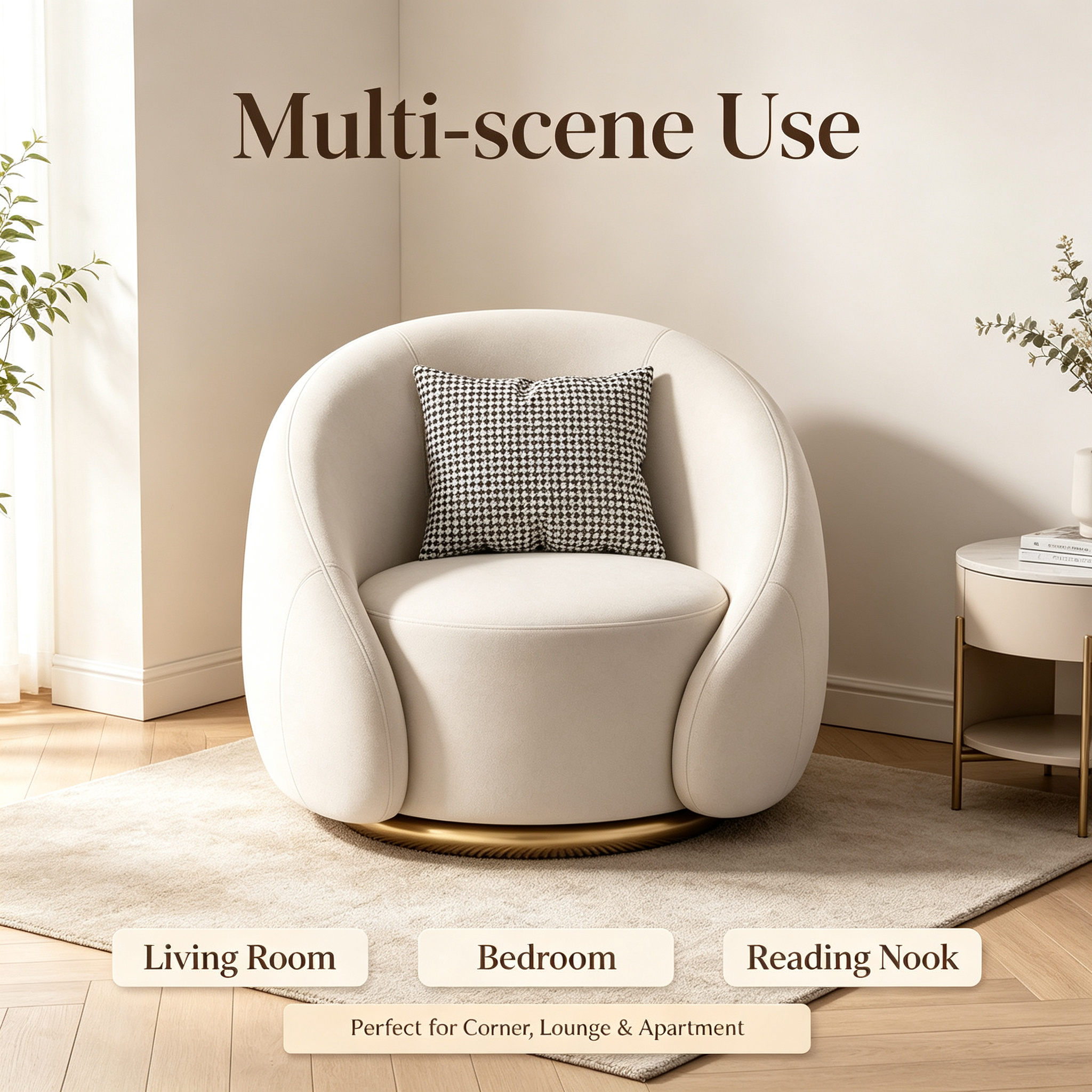 Single Swivel Sofa Chair | Accessible Luxury Leisure Living Room Furniture in Velvet or Lambswool
