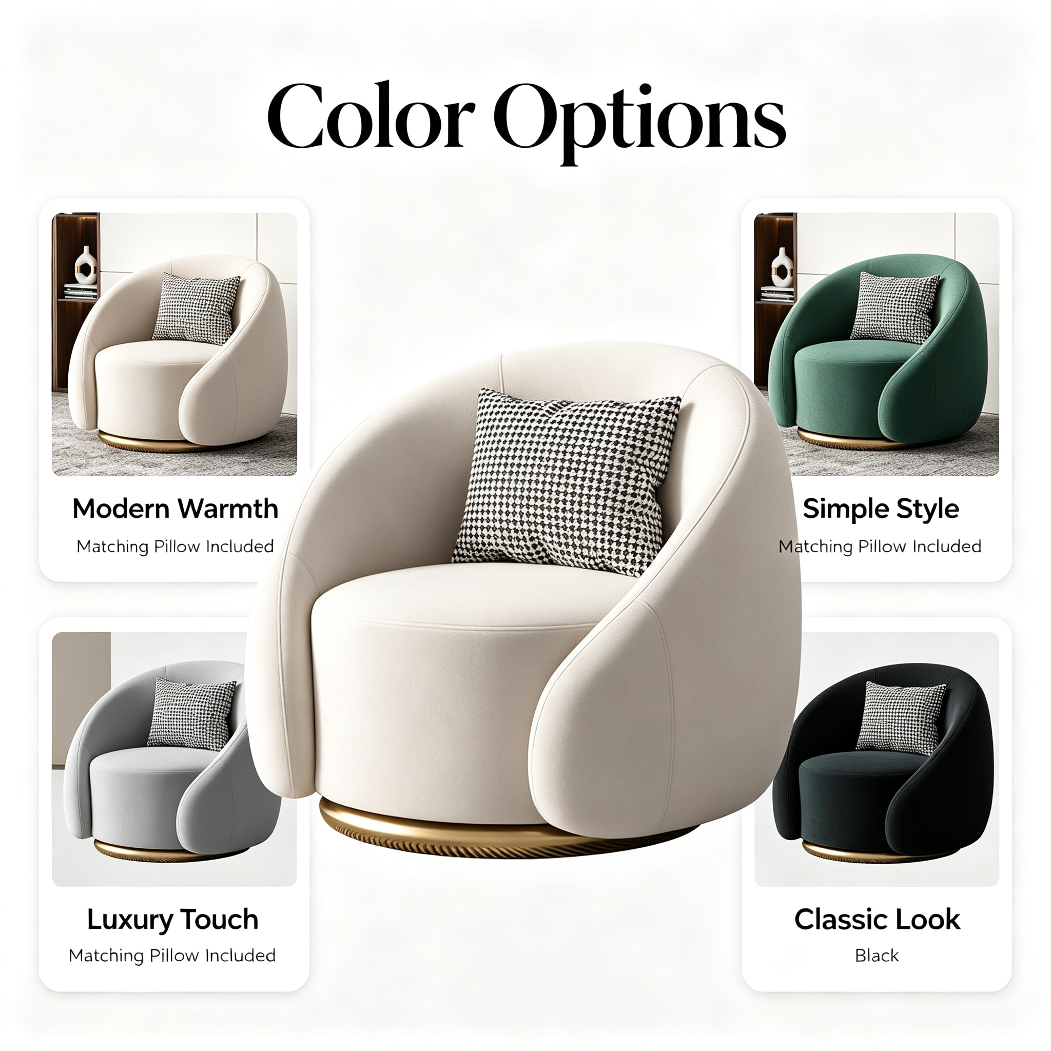 Single Swivel Sofa Chair | Accessible Luxury Leisure Living Room Furniture in Velvet or Lambswool