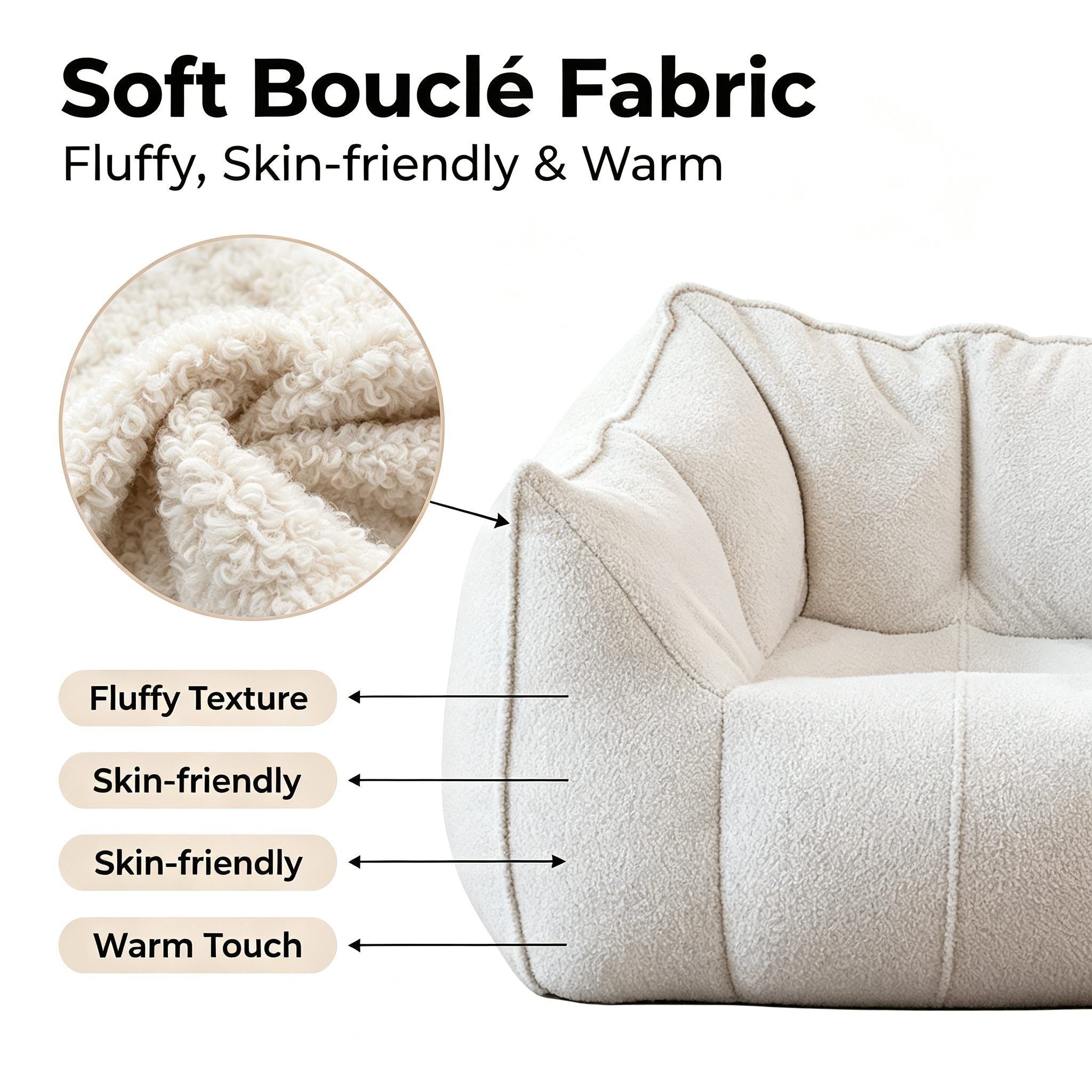 Modern European Design Teddy Velvet Bean Bag Lazy Sofa with Sponge Filling for Single Use