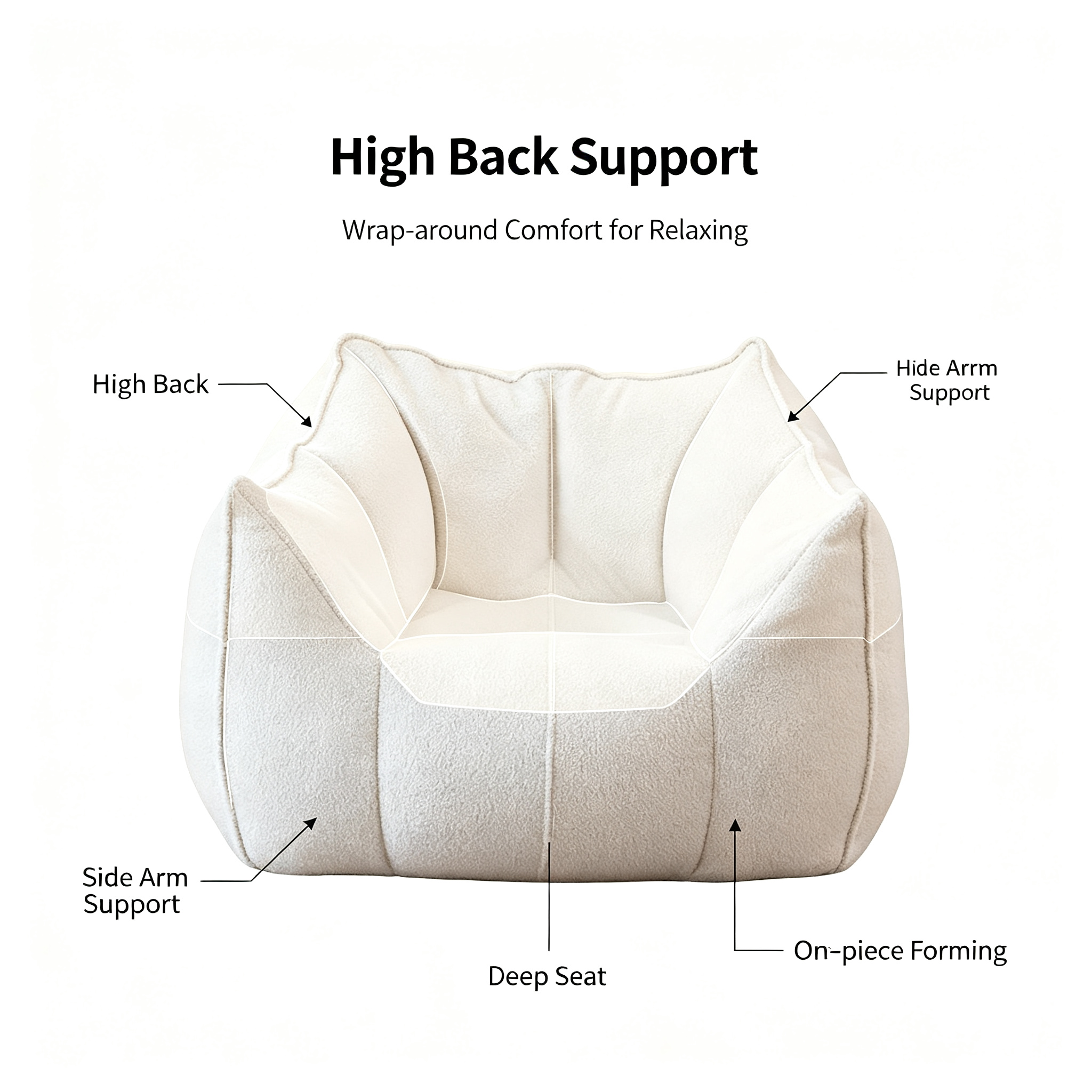 Modern European Design Teddy Velvet Bean Bag Lazy Sofa with Sponge Filling for Single Use