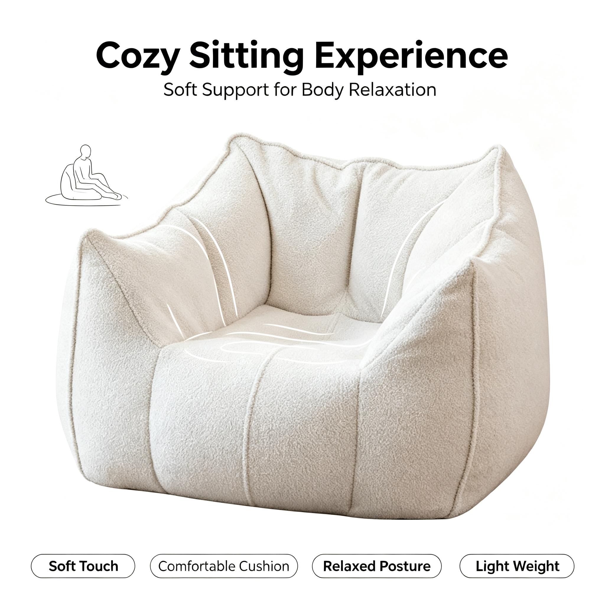 Modern European Design Teddy Velvet Bean Bag Lazy Sofa with Sponge Filling for Single Use