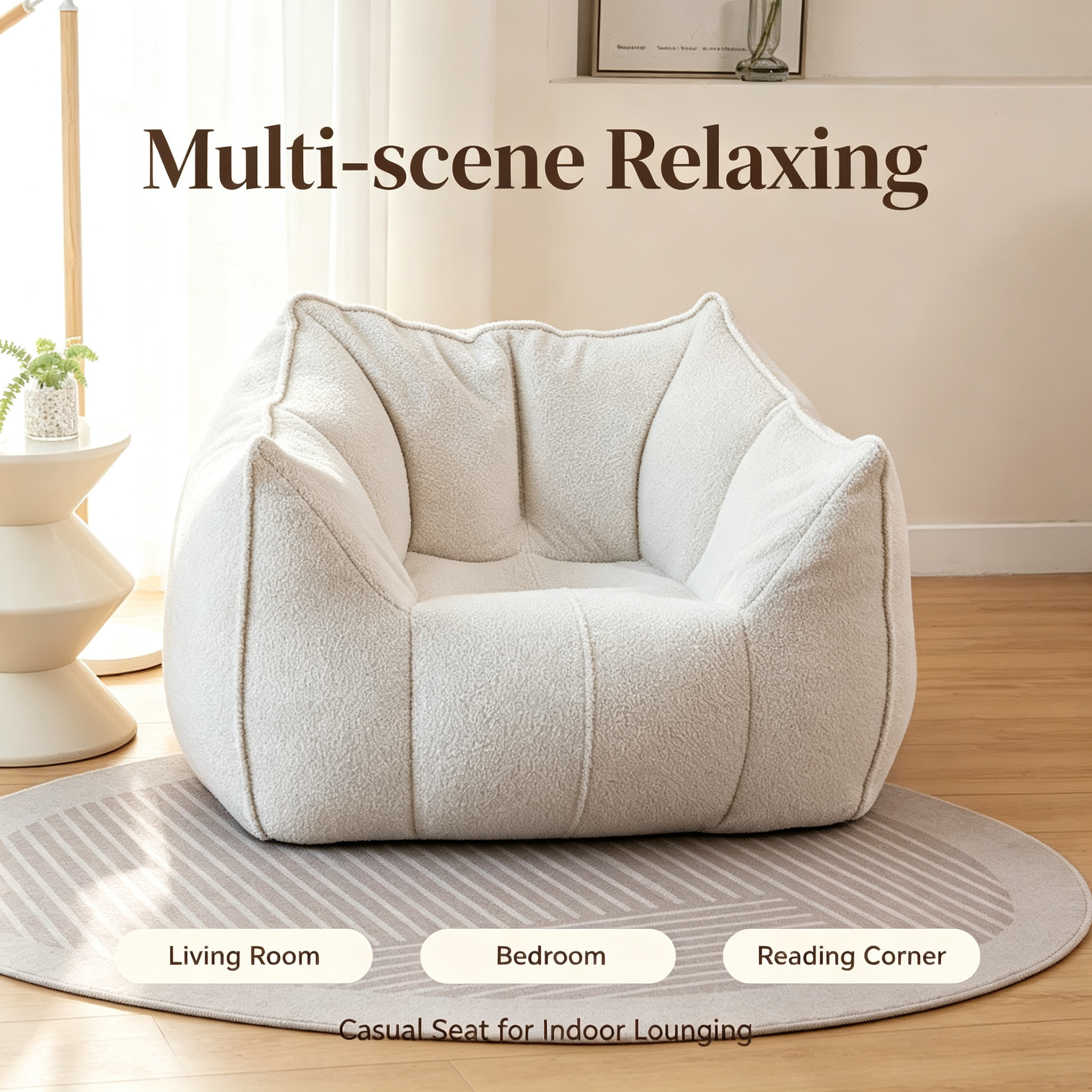 Modern European Design Teddy Velvet Bean Bag Lazy Sofa with Sponge Filling for Single Use