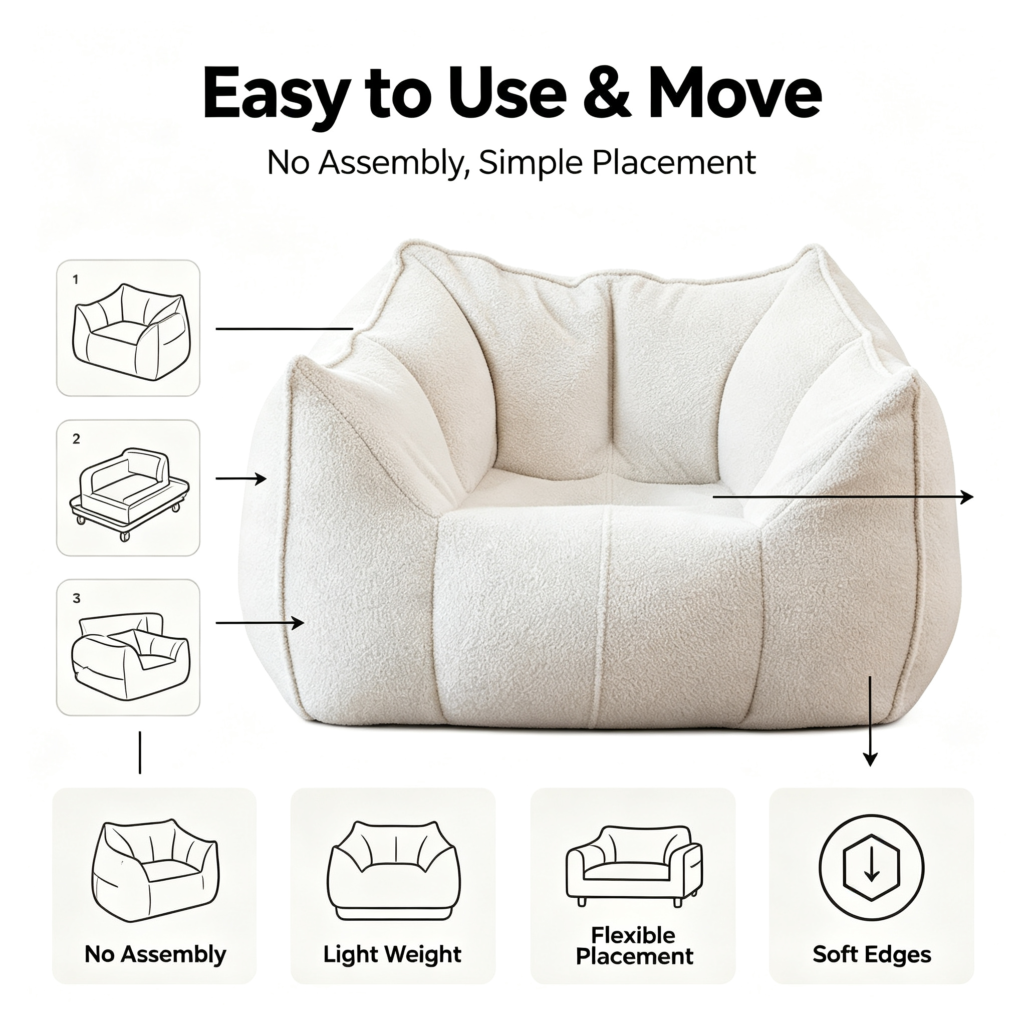 Modern European Design Teddy Velvet Bean Bag Lazy Sofa with Sponge Filling for Single Use