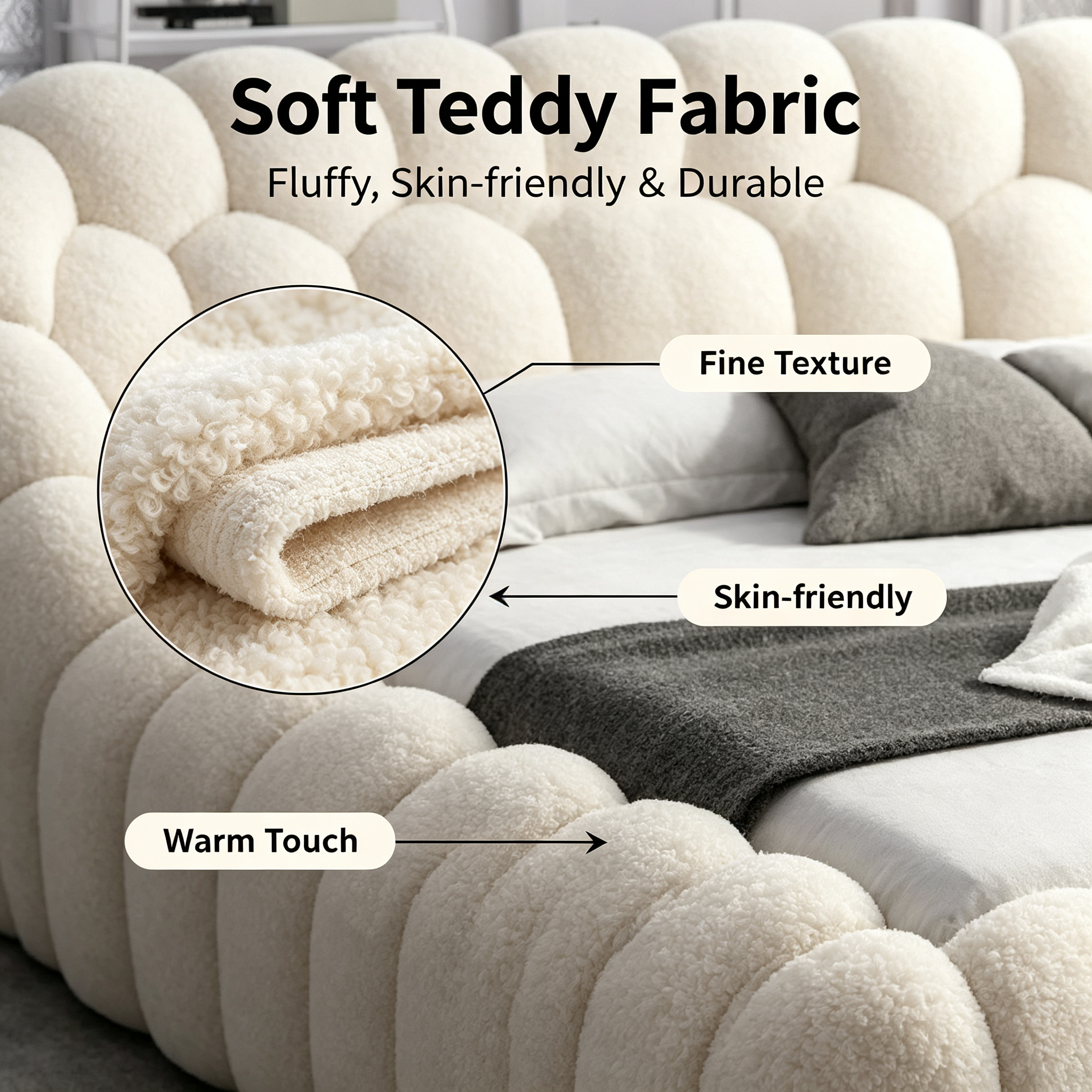 Modern Eco-Friendly Bubble Bed with Durable Wood Frame & Soft White Fabric for Adult & Kids Bedroom