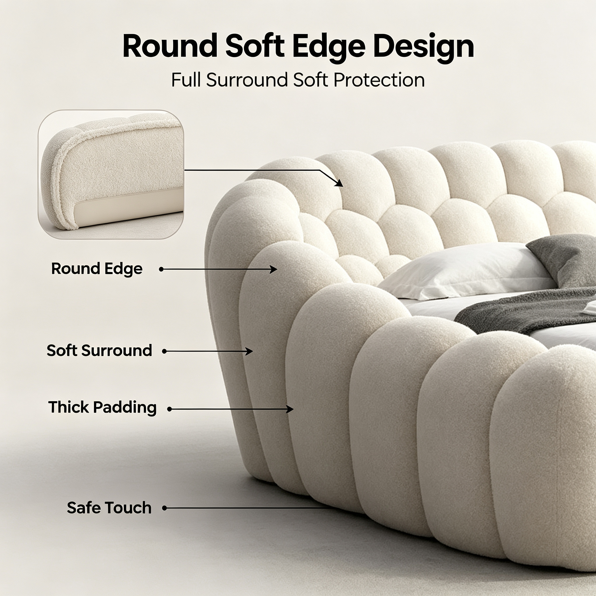 Modern Eco-Friendly Bubble Bed with Durable Wood Frame & Soft White Fabric for Adult & Kids Bedroom