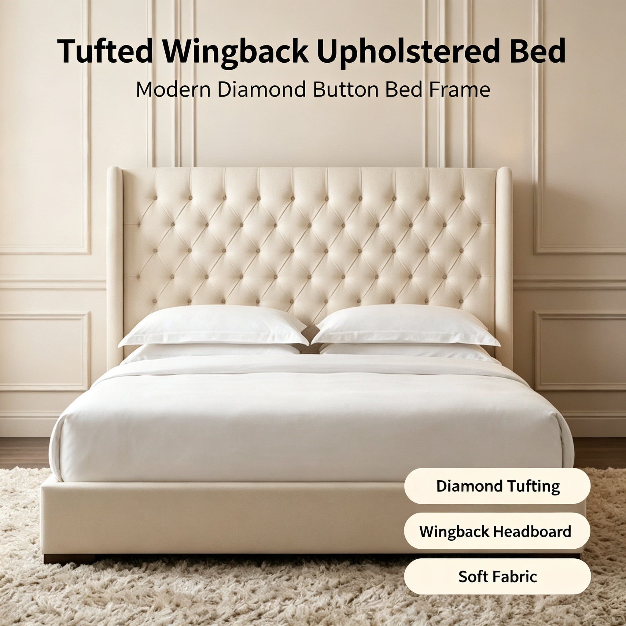 Modern Luxury Upholstered Storage Bed with Button Tufted Headboard for Home Hotel Apartment Villa Bedroom